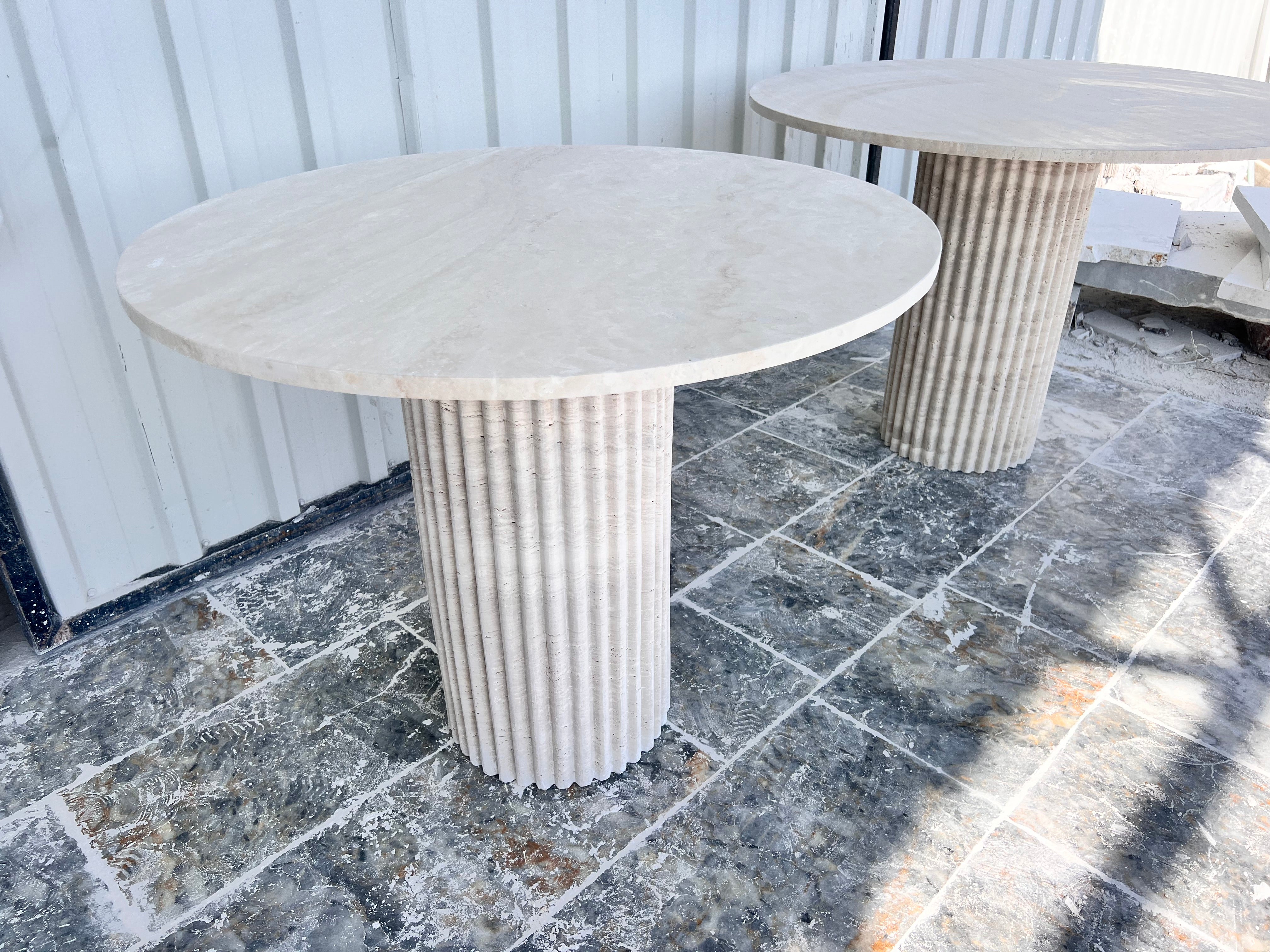 Round Travertine Dining Table, Fluted Travertine Table, Stone Dining Table, Farmhouse Table