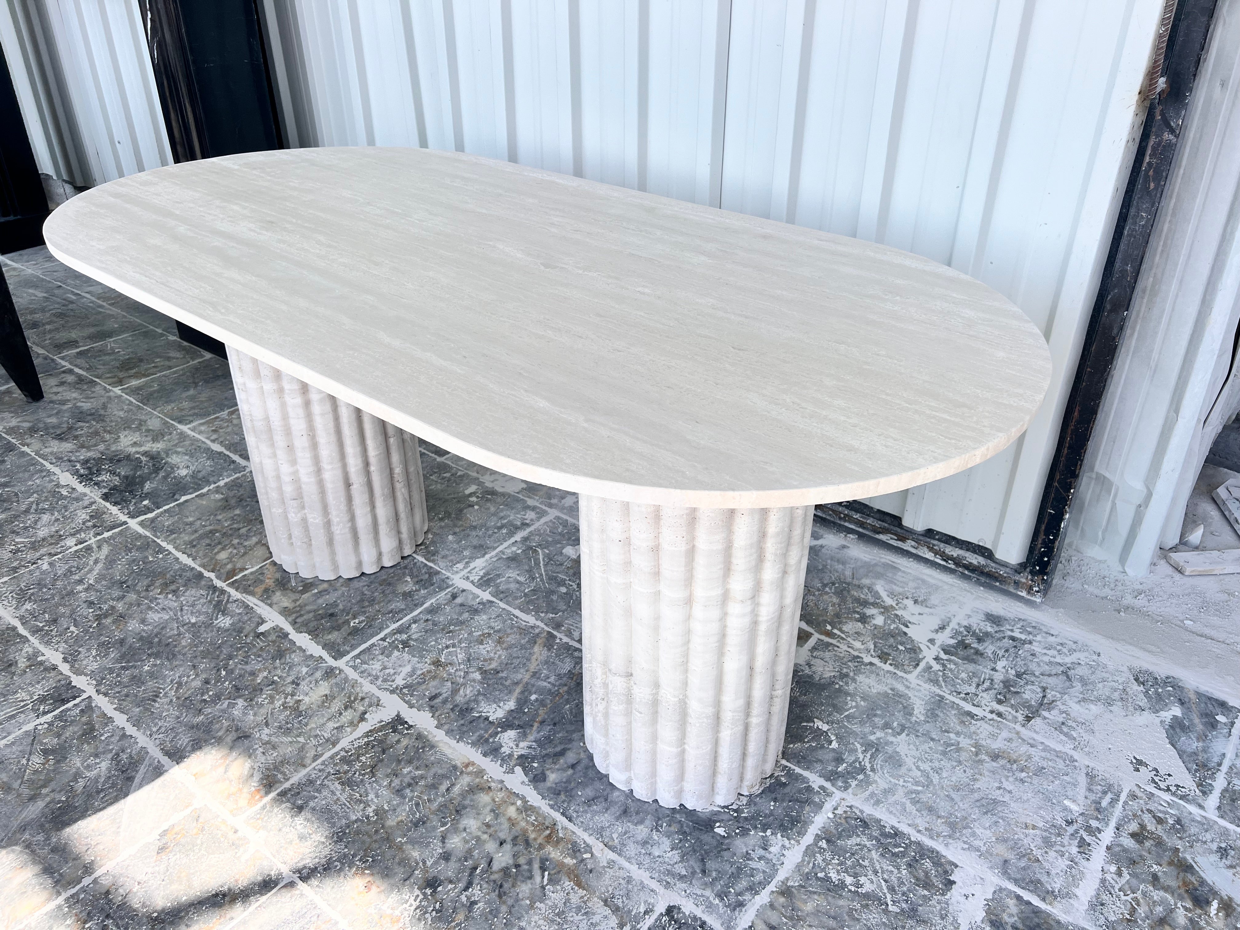 Oval Travertine Dining Table, Fluted Travertine Table, Stone Dining Table, Farmhouse Table