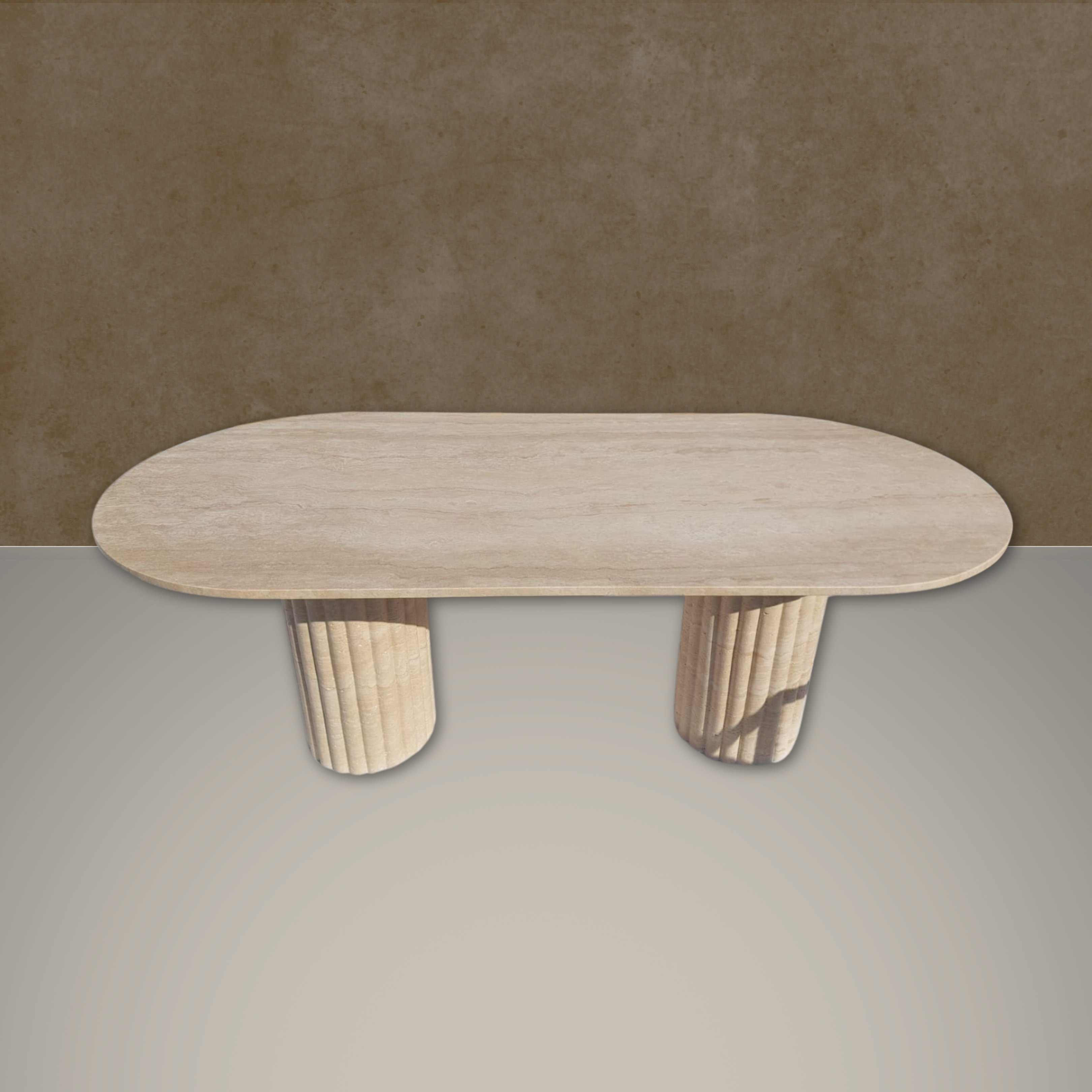 Oval Travertine Dining Table, Fluted Travertine Table, Stone Dining Table, Farmhouse Table