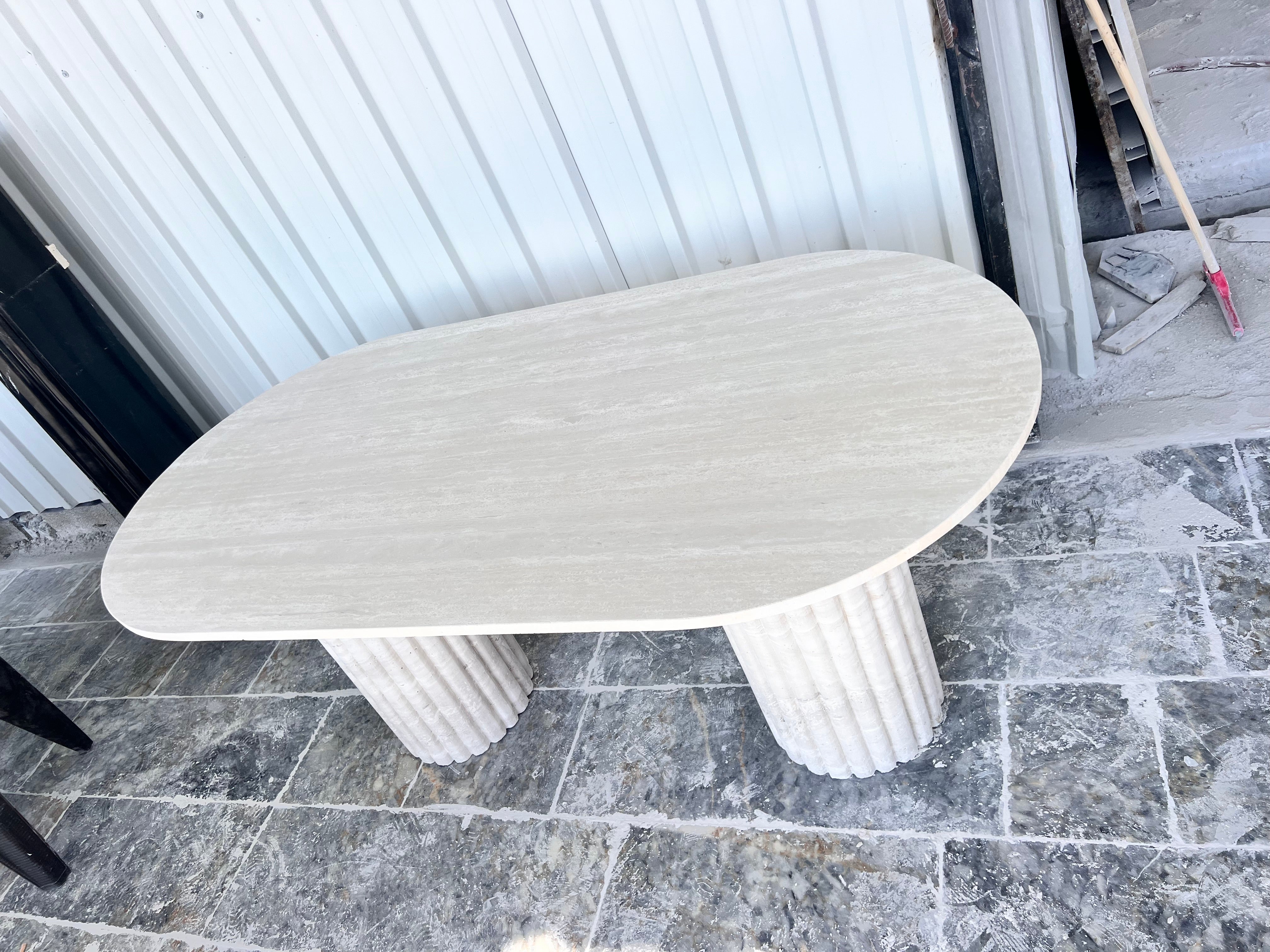 Oval Travertine Dining Table, Fluted Travertine Table, Stone Dining Table, Farmhouse Table