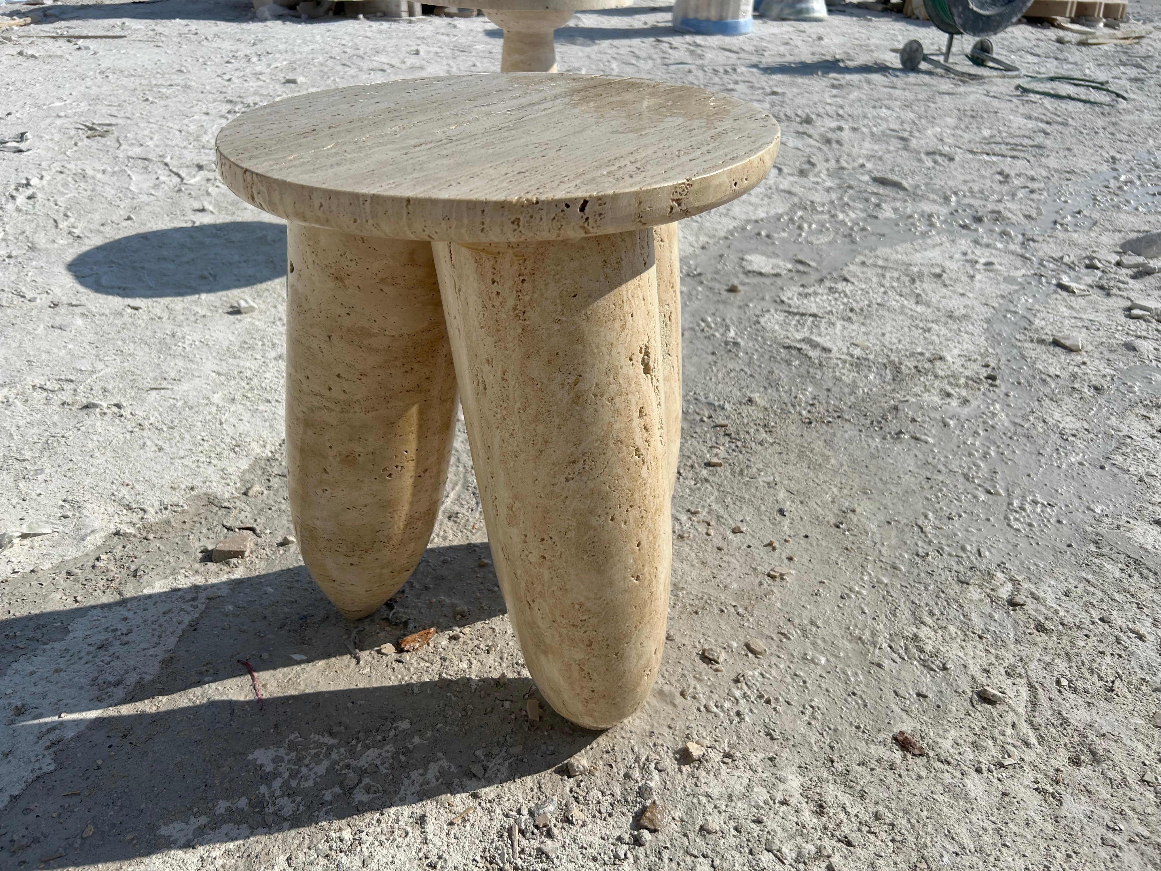Tripod Legged Travertine Side Table, Marble Coffee Table, Stone Cocktail Table, Garden Small Table, Modern Home Decor