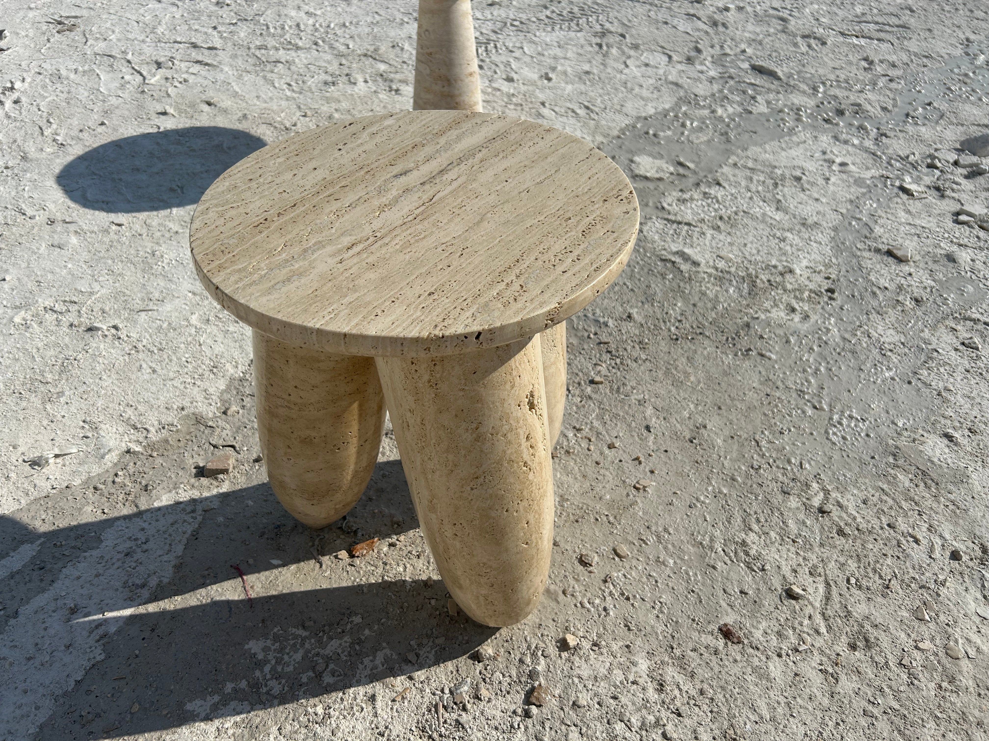 Tripod Legged Travertine Side Table, Marble Coffee Table, Stone Cocktail Table, Garden Small Table, Modern Home Decor