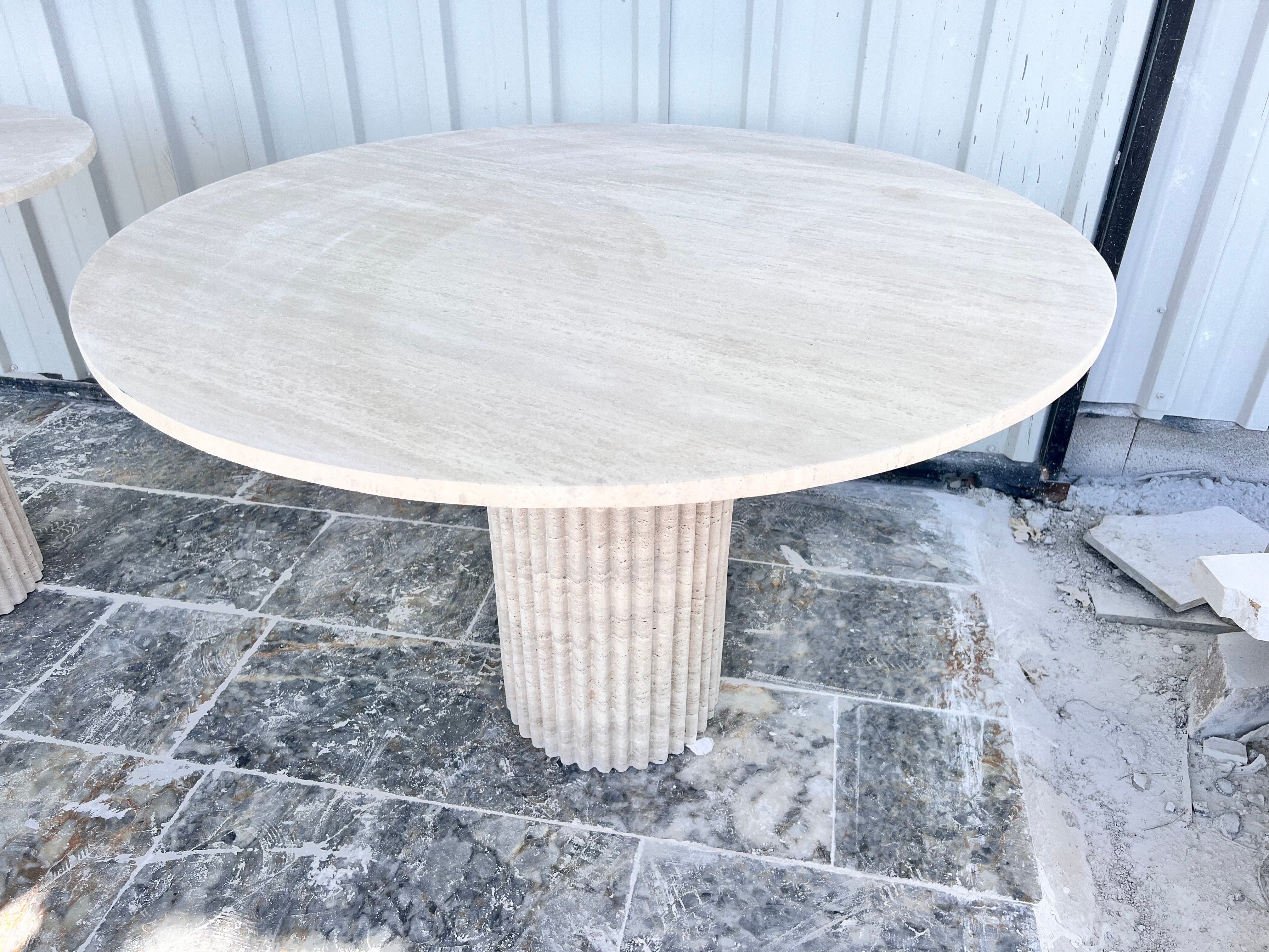 Round Travertine Dining Table, Fluted Travertine Table, Stone Dining Table, Farmhouse Table