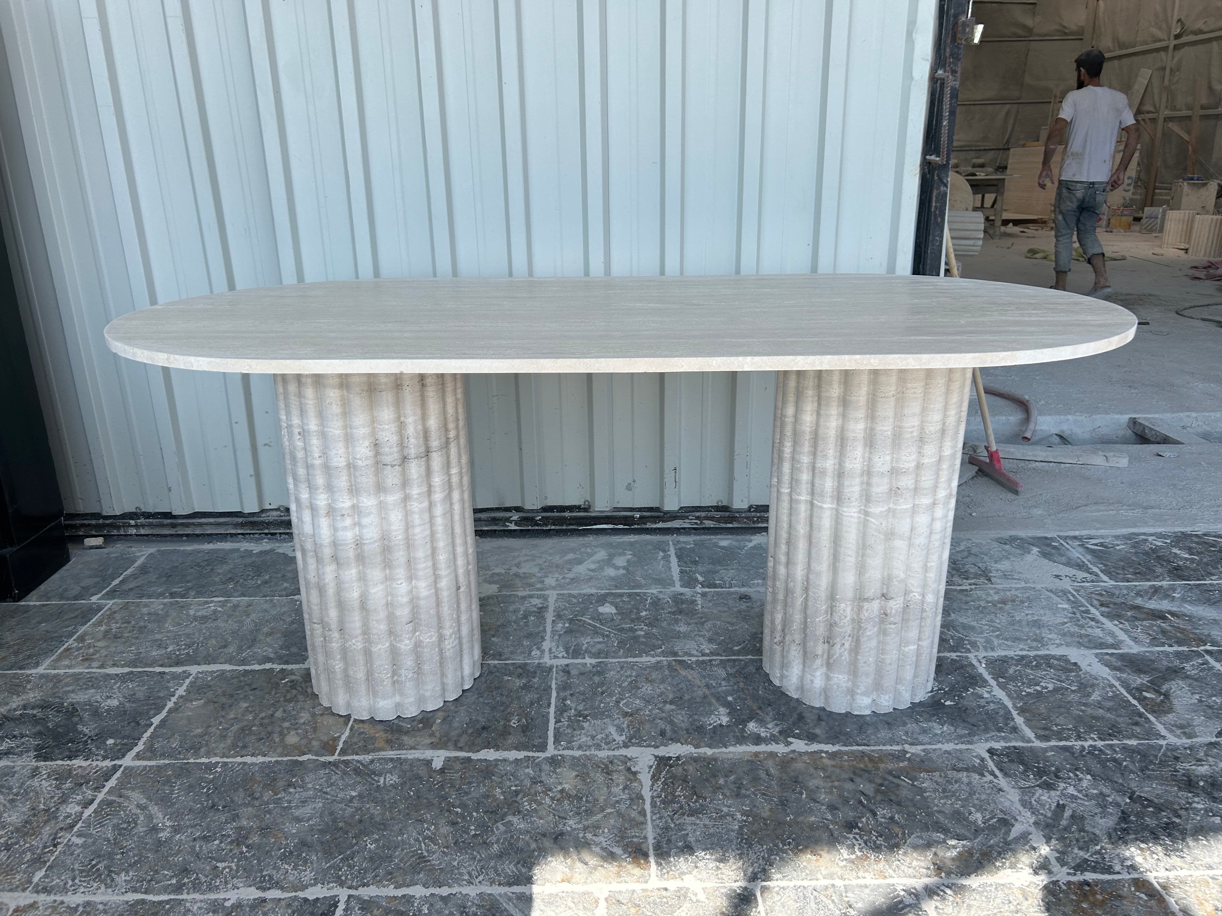 Oval Travertine Dining Table, Fluted Travertine Table, Stone Dining Table, Farmhouse Table