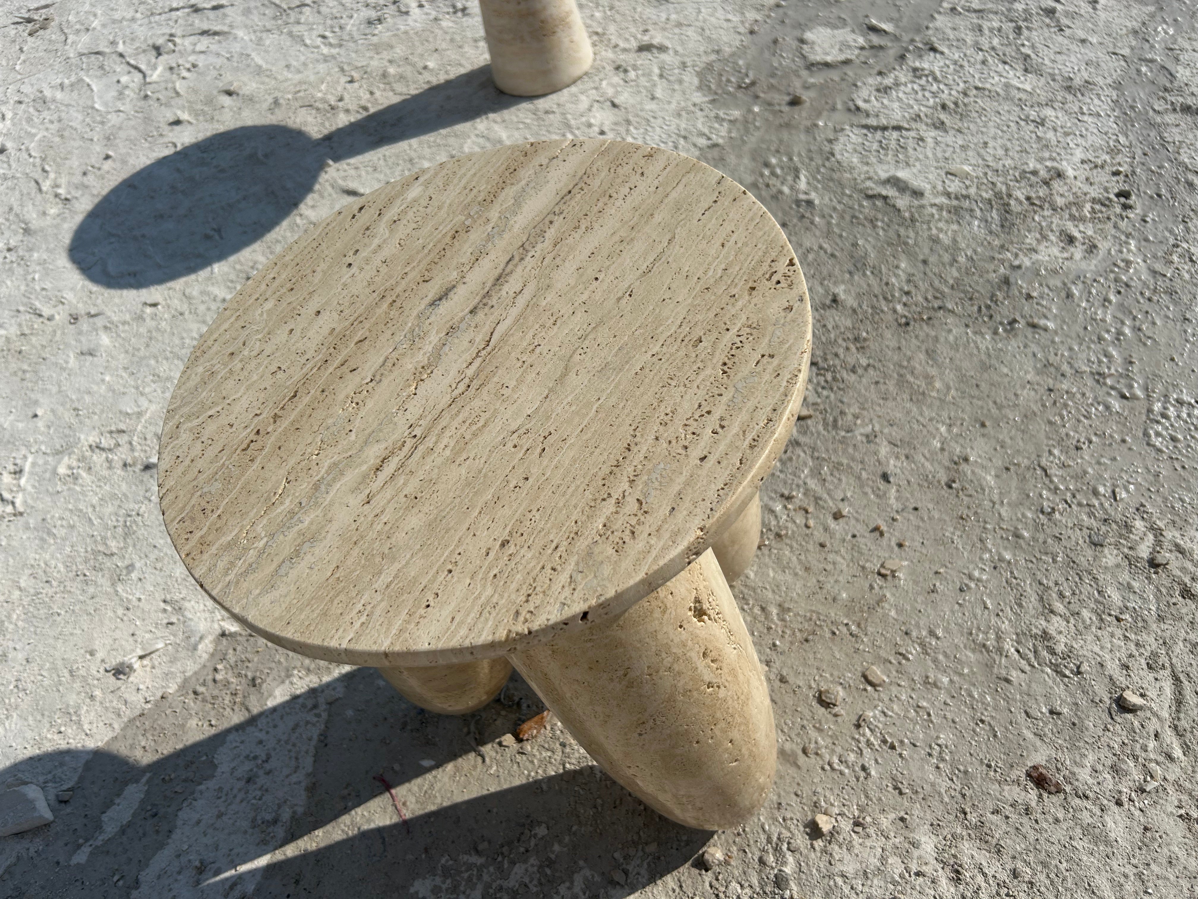Tripod Legged Travertine Side Table, Marble Coffee Table, Stone Cocktail Table, Garden Small Table, Modern Home Decor