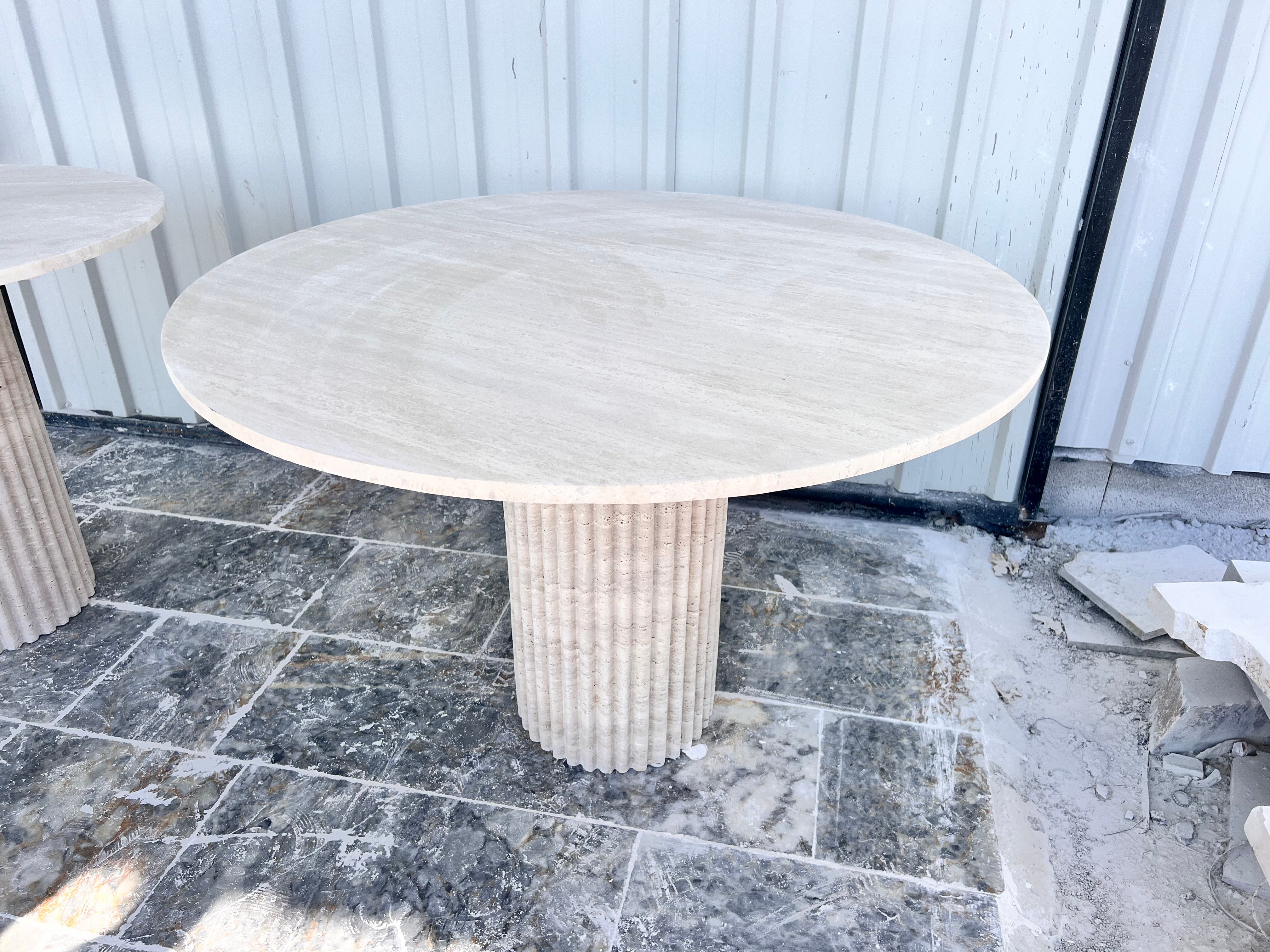 Round Travertine Dining Table, Fluted Travertine Table, Stone Dining Table, Farmhouse Table