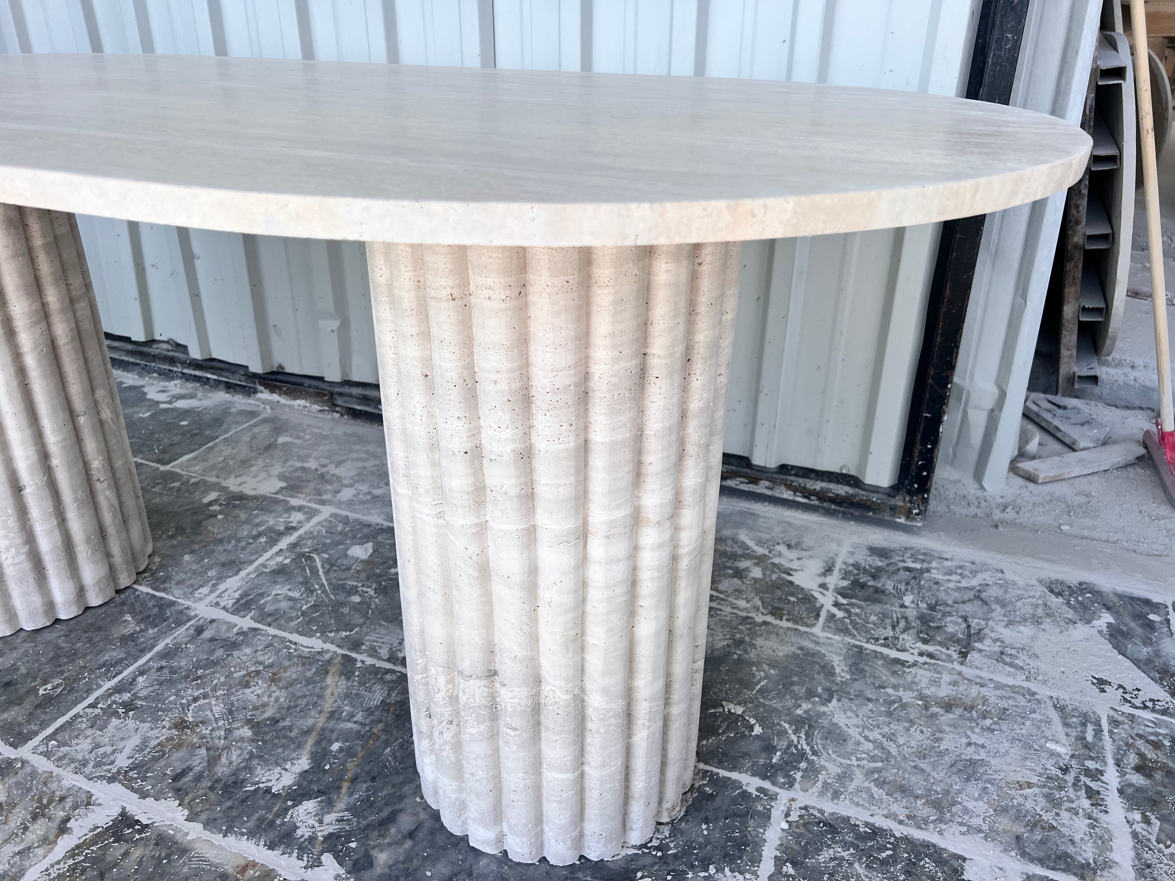 Oval Travertine Dining Table, Fluted Travertine Table, Stone Dining Table, Farmhouse Table
