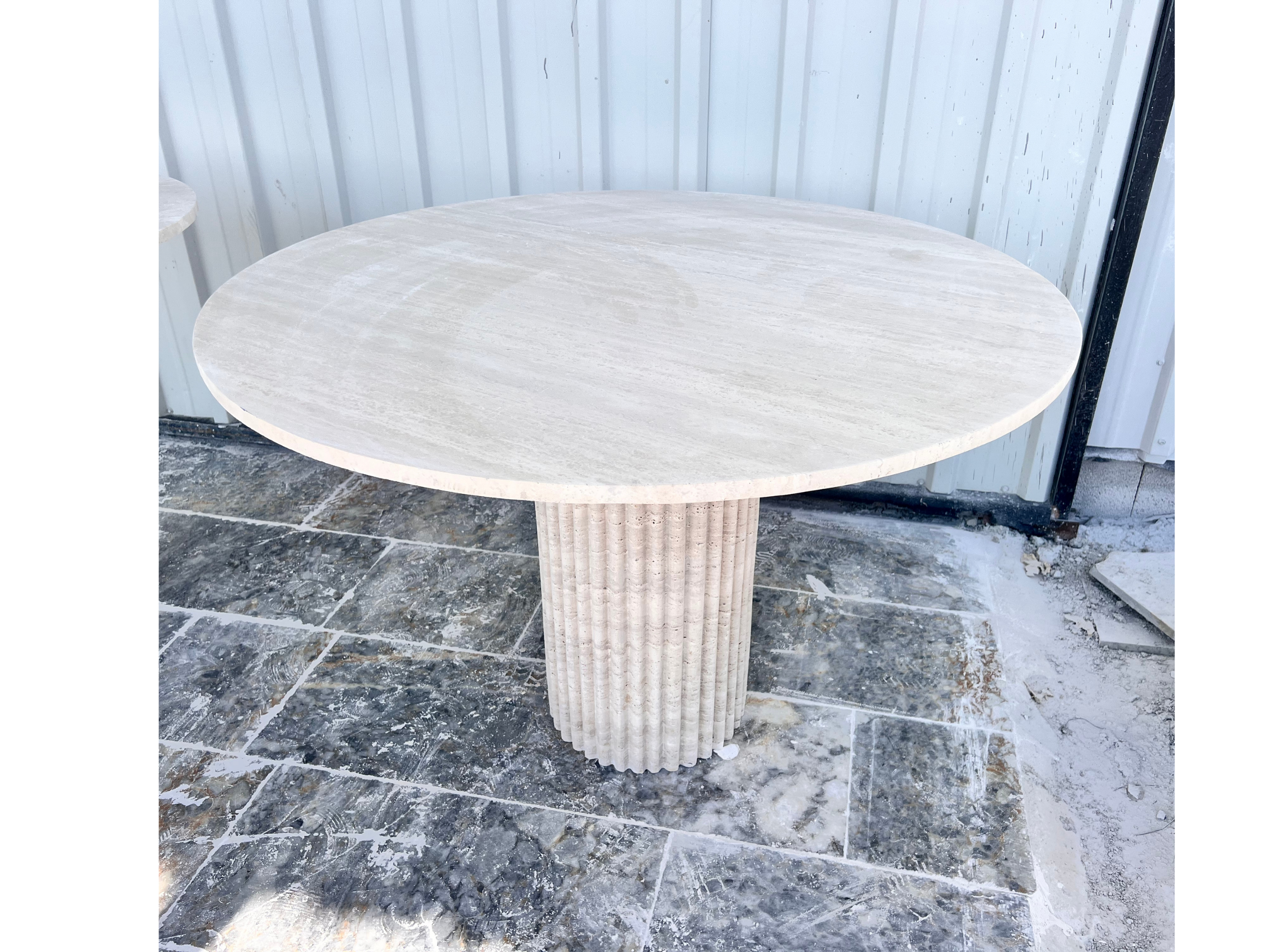 Round Travertine Dining Table, Fluted Travertine Table, Stone Dining Table, Farmhouse Table