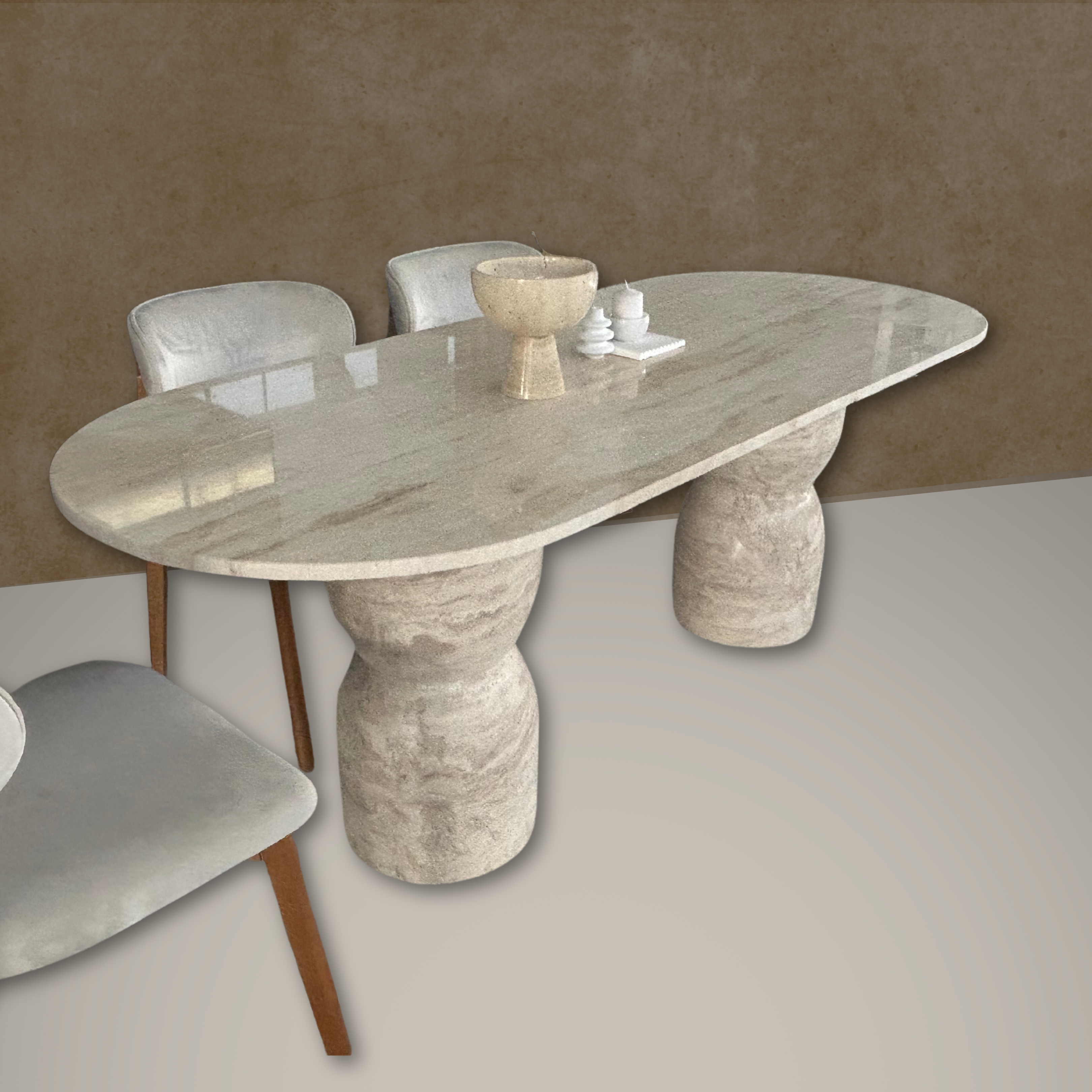 Oval Travertine Dining Table, Sandglass Led Travertine Table, Stone Patio Table, Garden Table