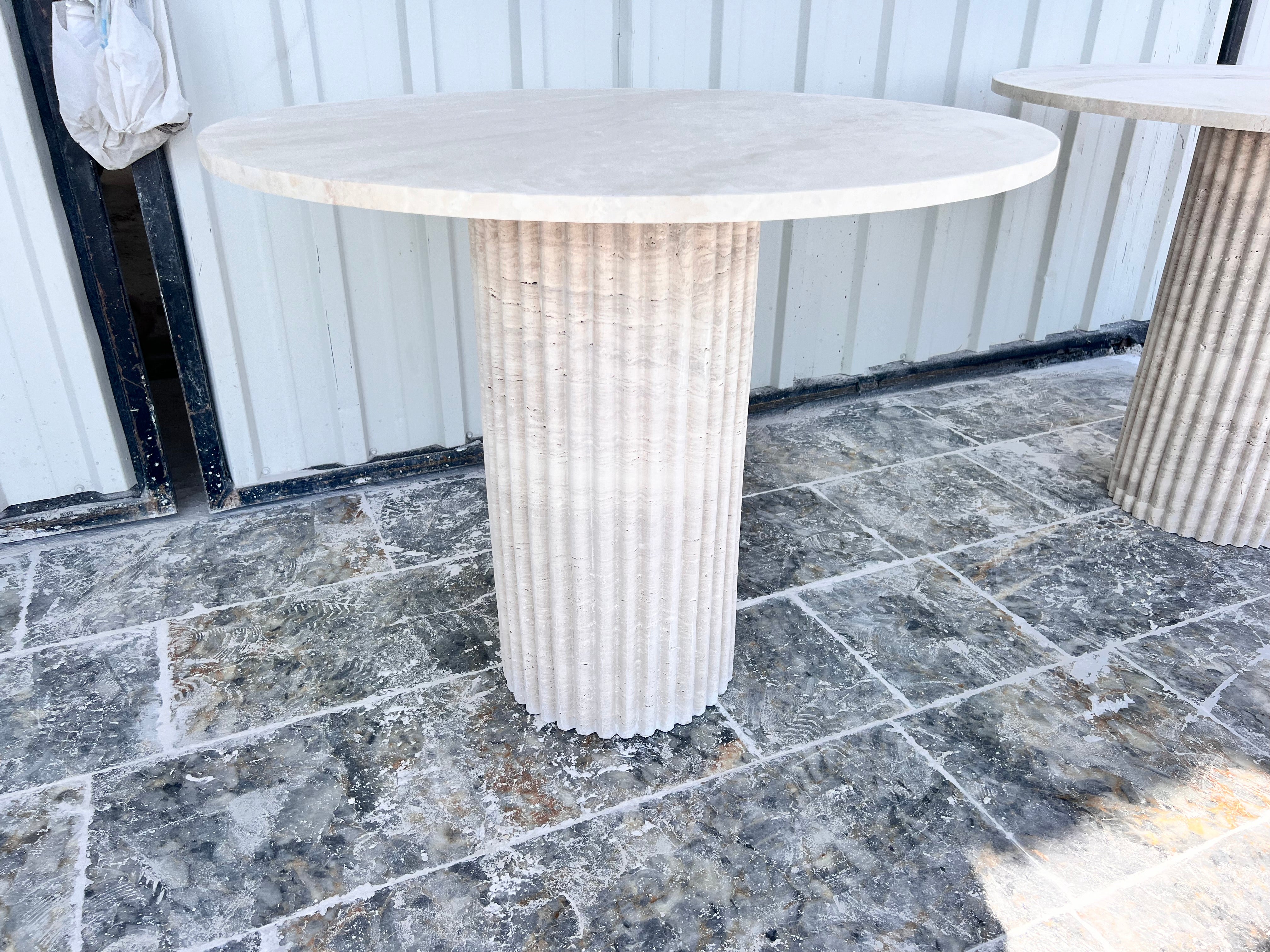 Round Travertine Dining Table, Fluted Travertine Table, Stone Dining Table, Farmhouse Table