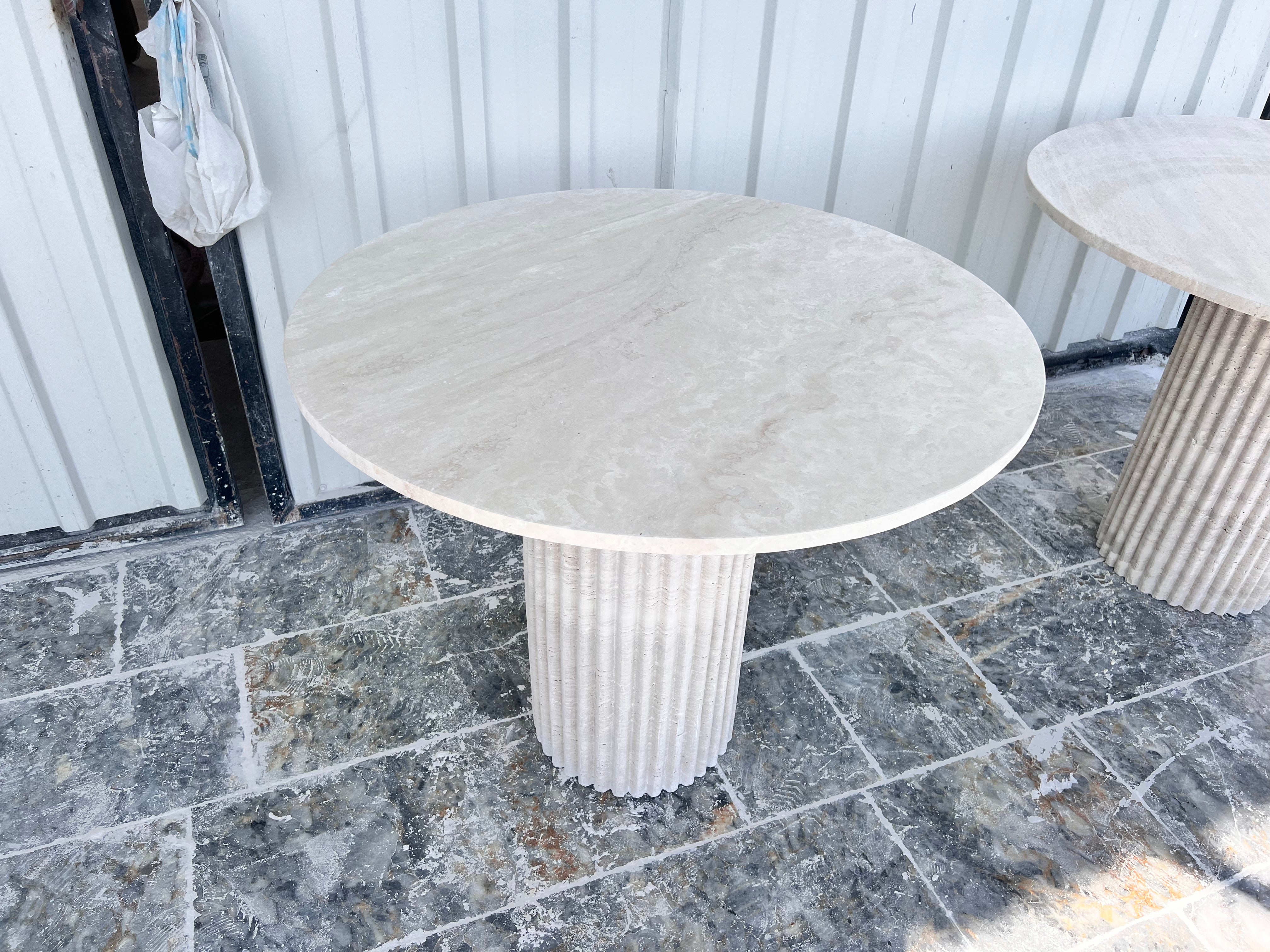 Round Travertine Dining Table, Fluted Travertine Table, Stone Dining Table, Farmhouse Table