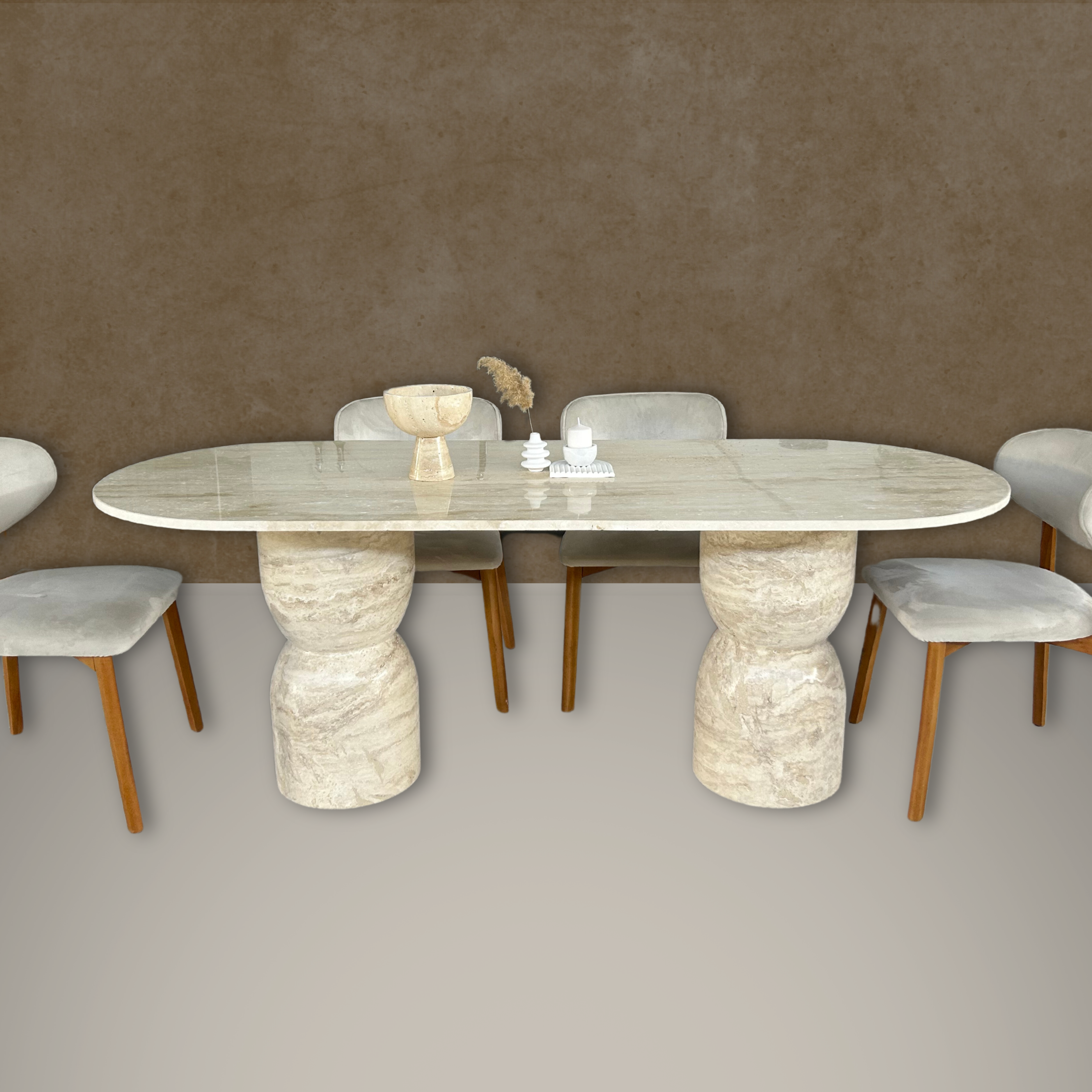 Oval Travertine Dining Table, Sandglass Led Travertine Table, Stone Patio Table, Garden Table