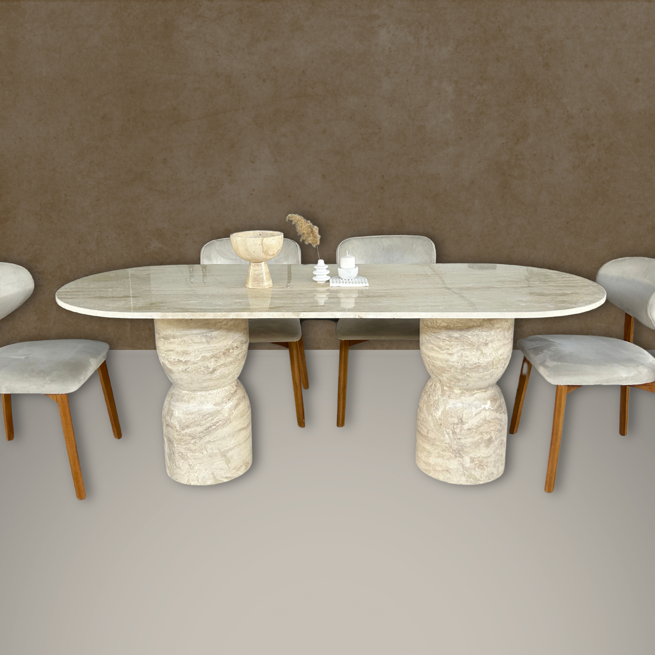 Oval Travertine Dining Table, Sandglass Led Travertine Table, Stone Patio Table, Garden Table