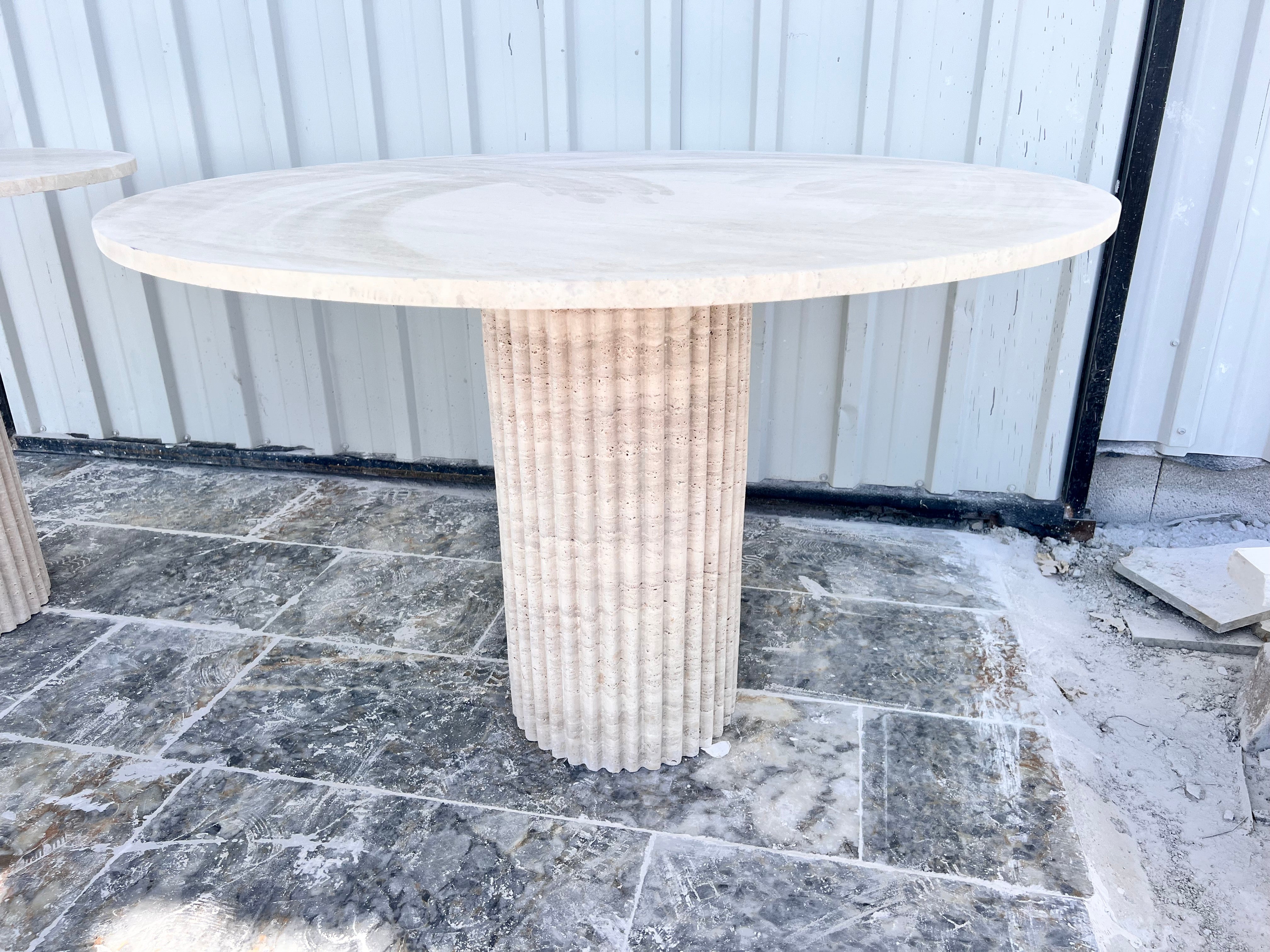 Round Travertine Dining Table, Fluted Travertine Table, Stone Dining Table, Farmhouse Table