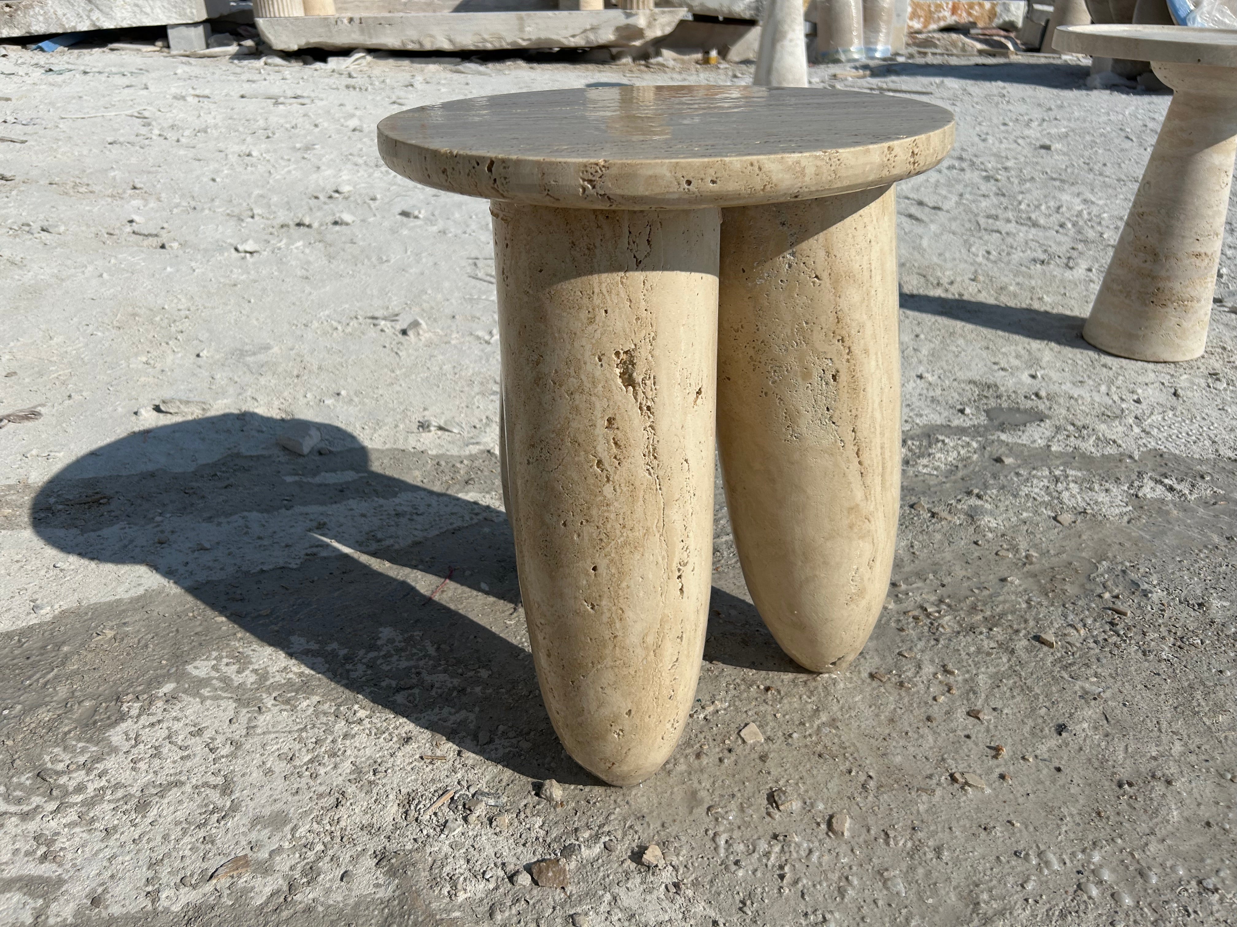 Tripod Legged Travertine Side Table, Marble Coffee Table, Stone Cocktail Table, Garden Small Table, Modern Home Decor