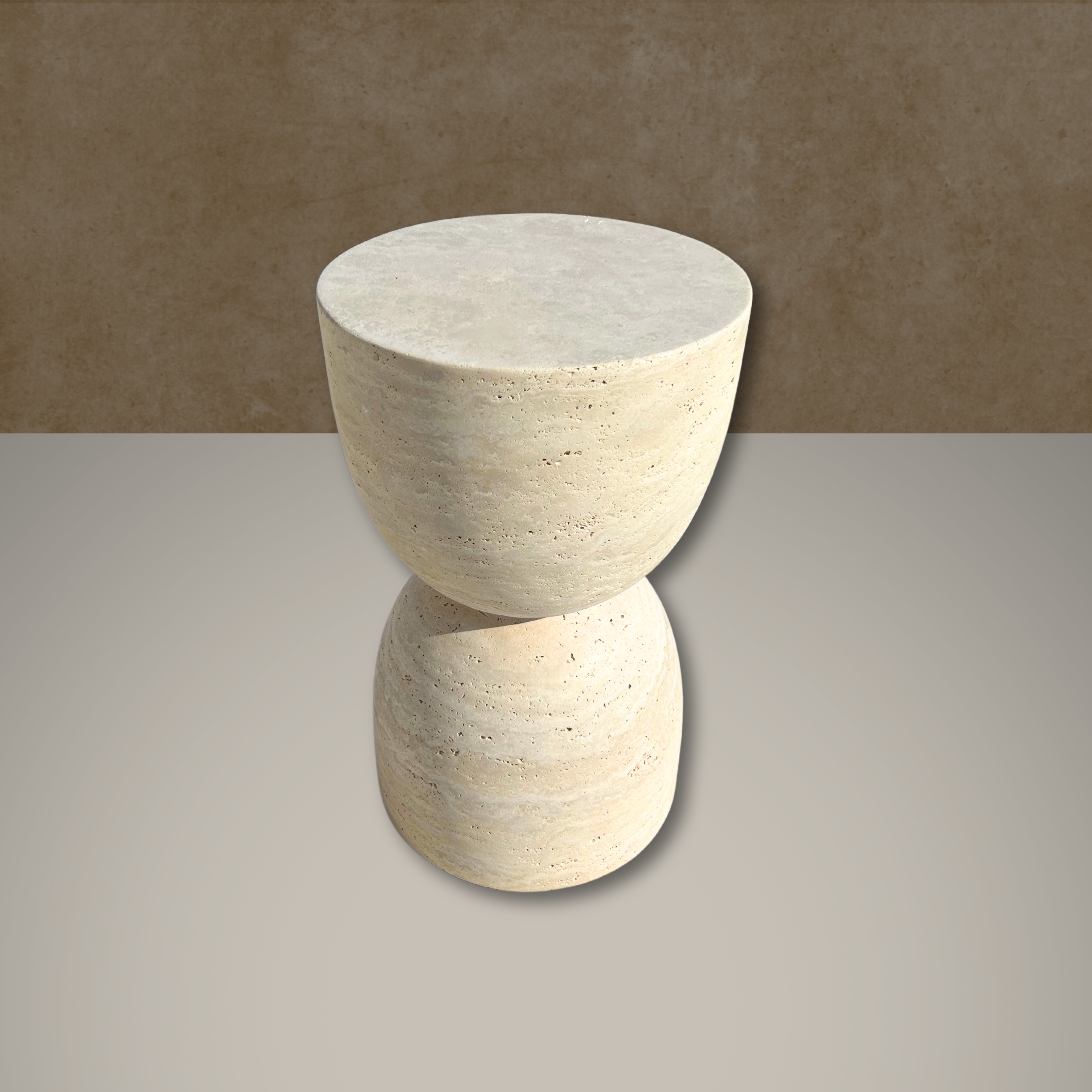 Travertine Side Table, Sandglass Shaped End Table, Conical Leg Coffee Table, Garden Small Table, Contemporary Home Decor