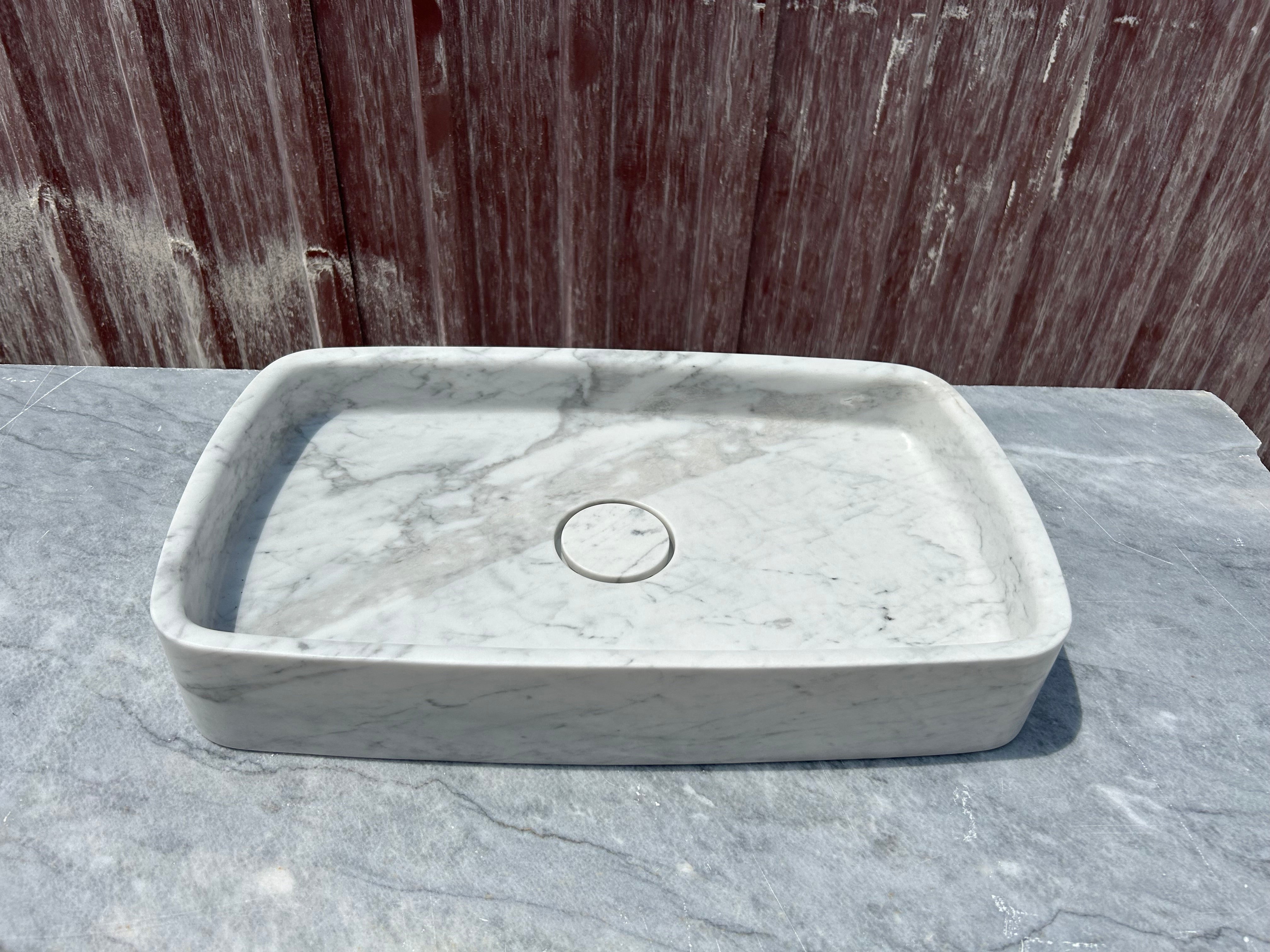 Calacatta Gold Marble Sink, White Marble Vessel Sink on Top of Bathroom Vanity with Marble Sink Strainer Cover