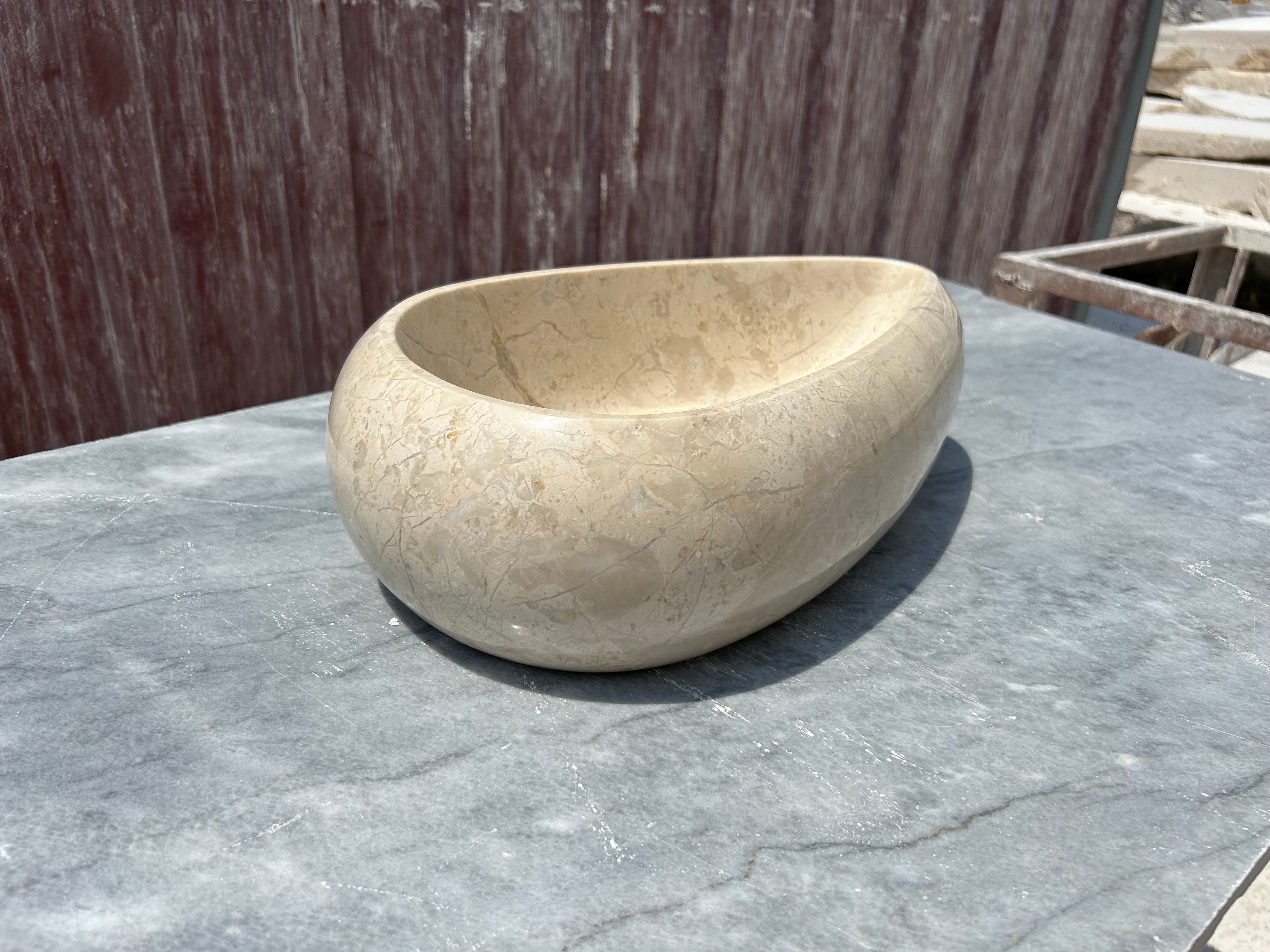 Beige Marble Vessel Sink, Egg Formed Small Marble Sink for Bathroom Vanity Top