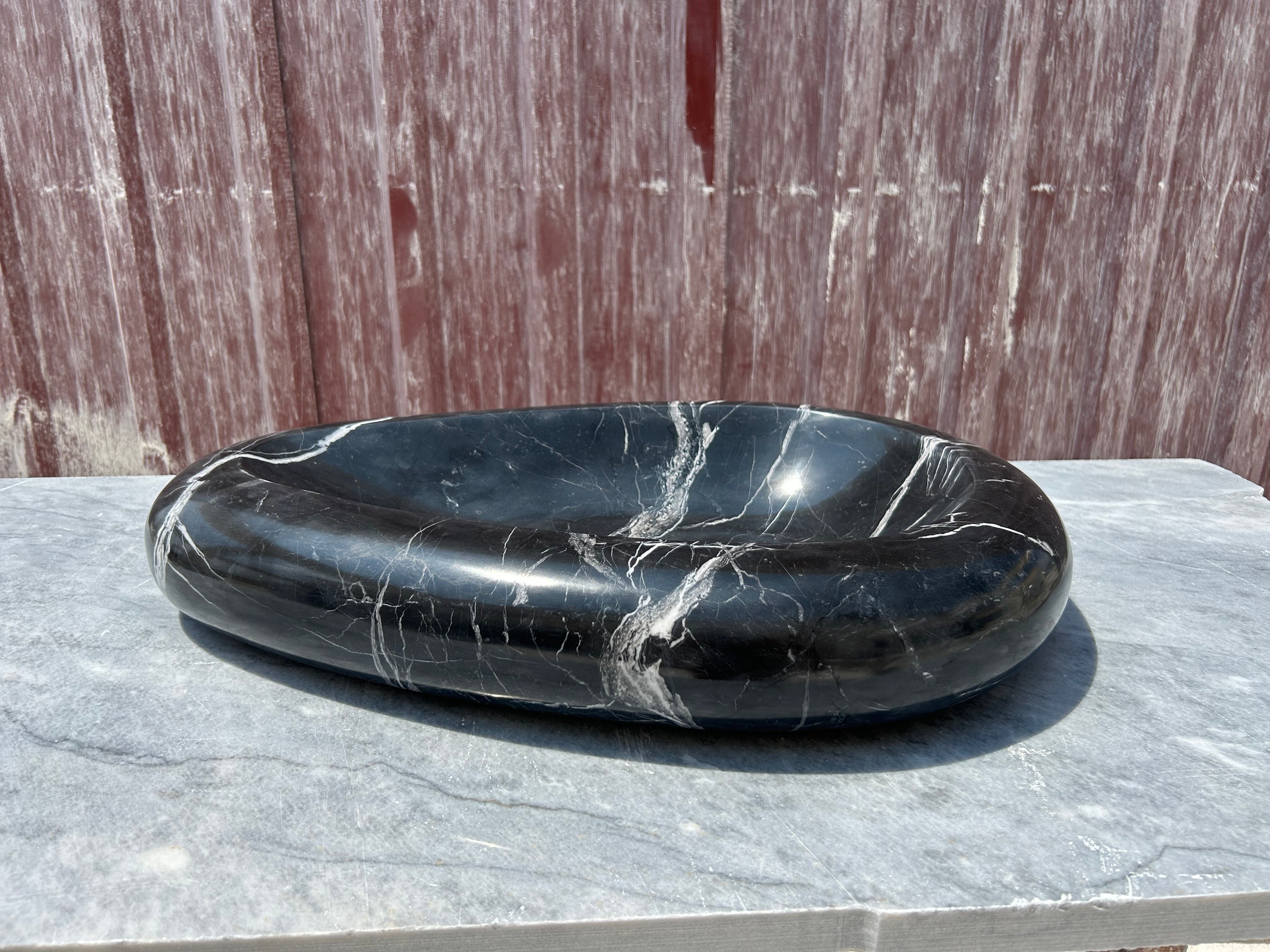 Black Marble Vessel Sink for Bathroom Vanity Top, Egg Formed Nero Marquina Marble Sink