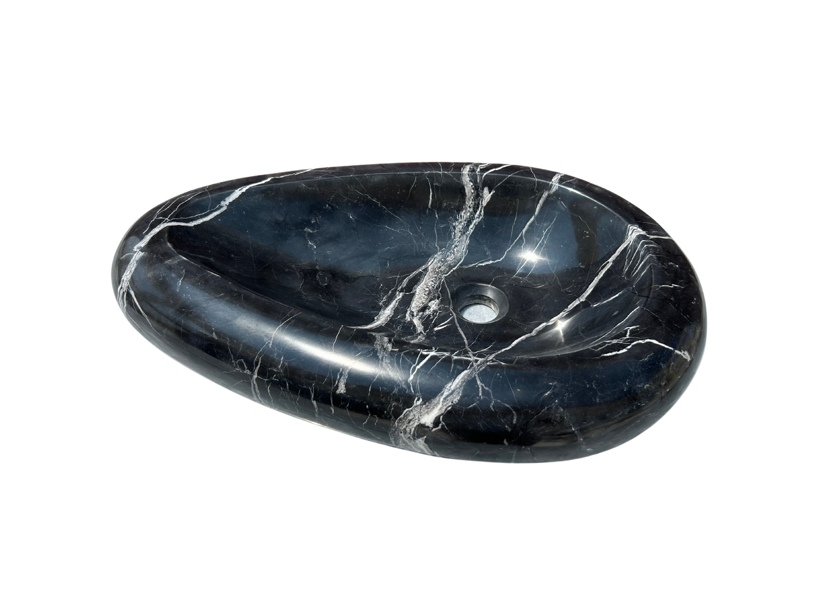 Black Marble Vessel Sink for Bathroom Vanity Top, Egg Formed Nero Marquina Marble Sink