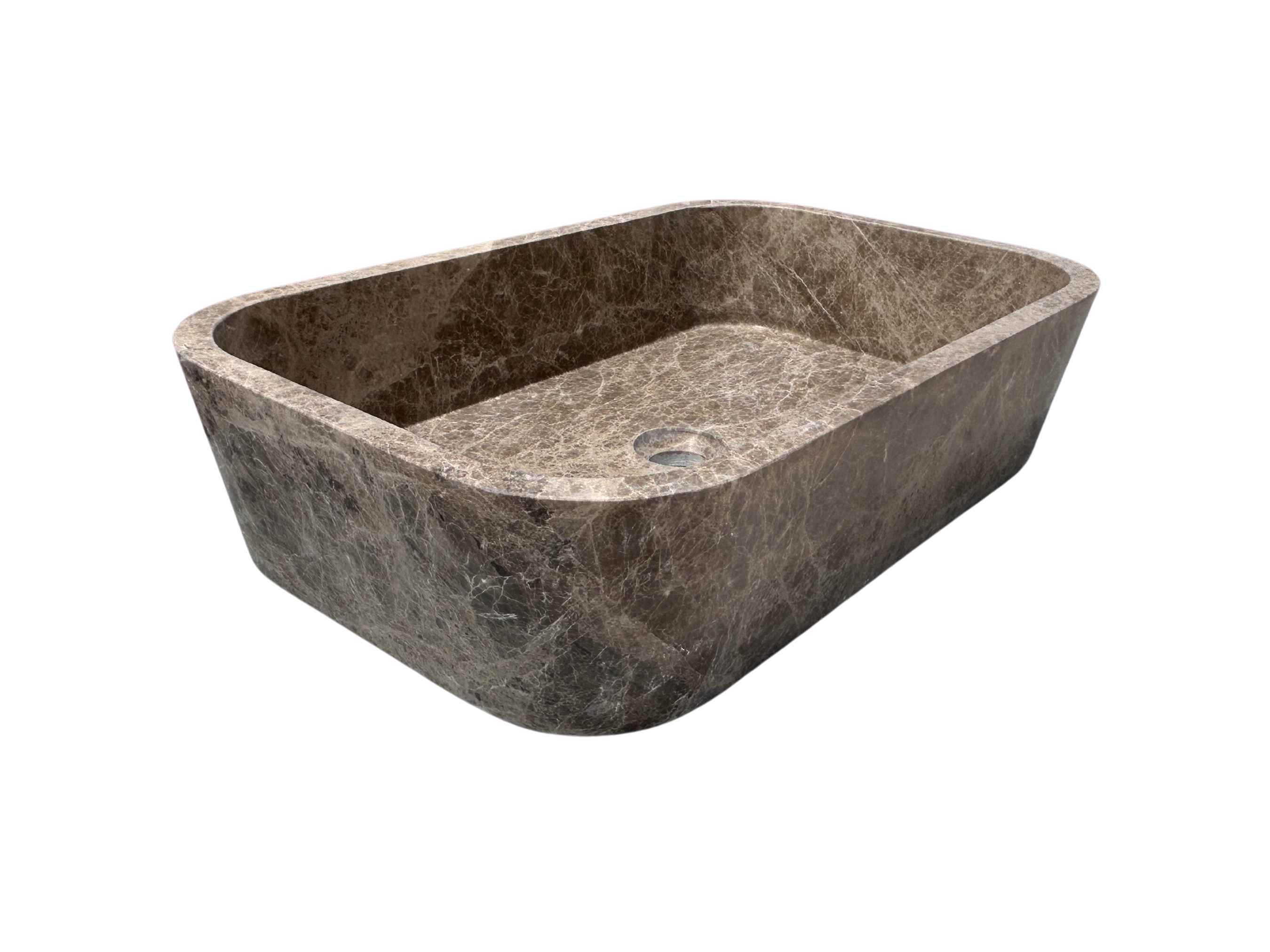 Brown Marble Vessel Sink, Dark Emperador Farmhouse Kitchen Sink, Marble Sink on Top of Bathroom Vanity