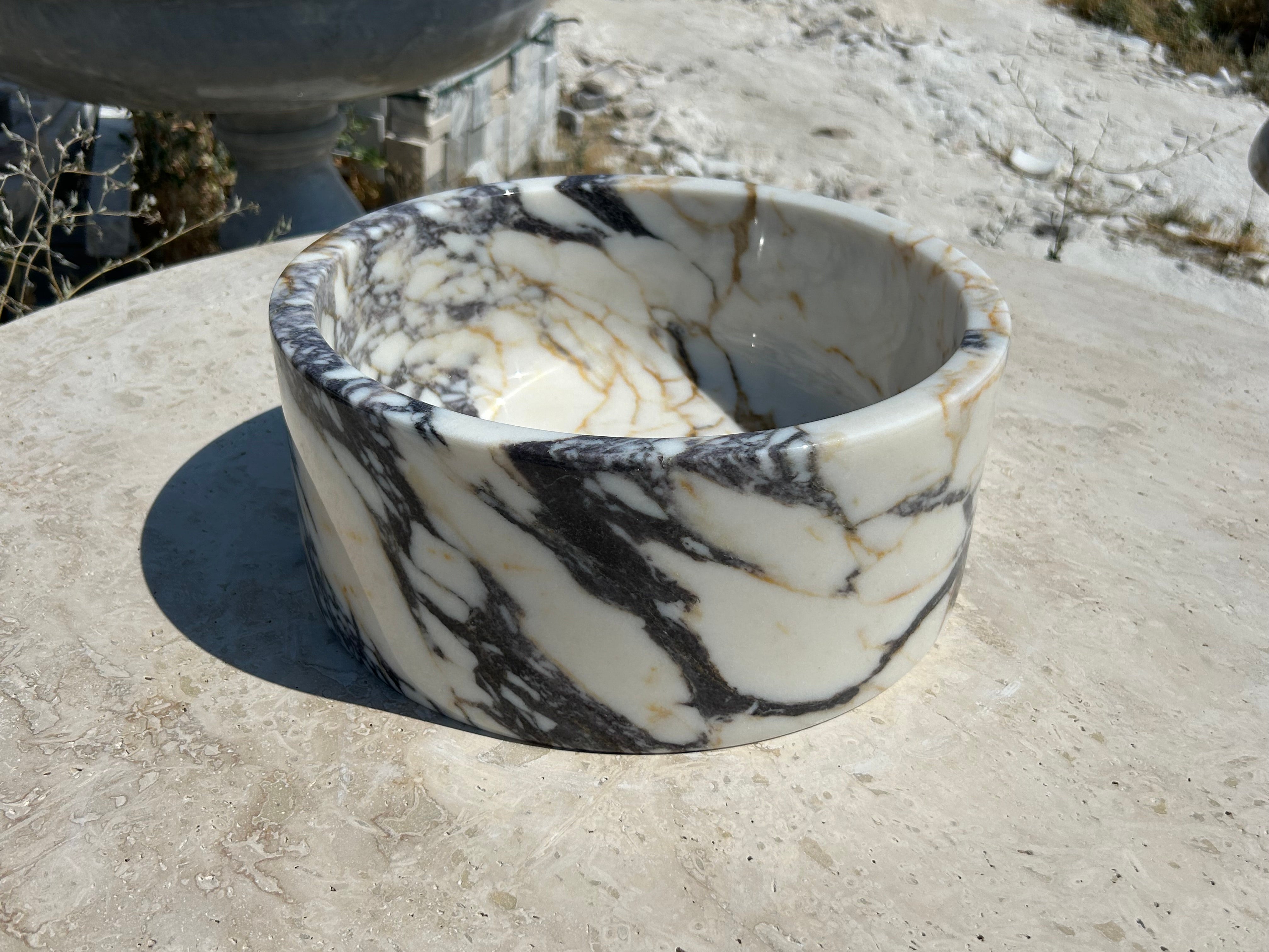 Calacatta Viola Sink Bowl, 16 inch Round White Marble Sink Bathroom Vanity Top for Rustic Farmhouse