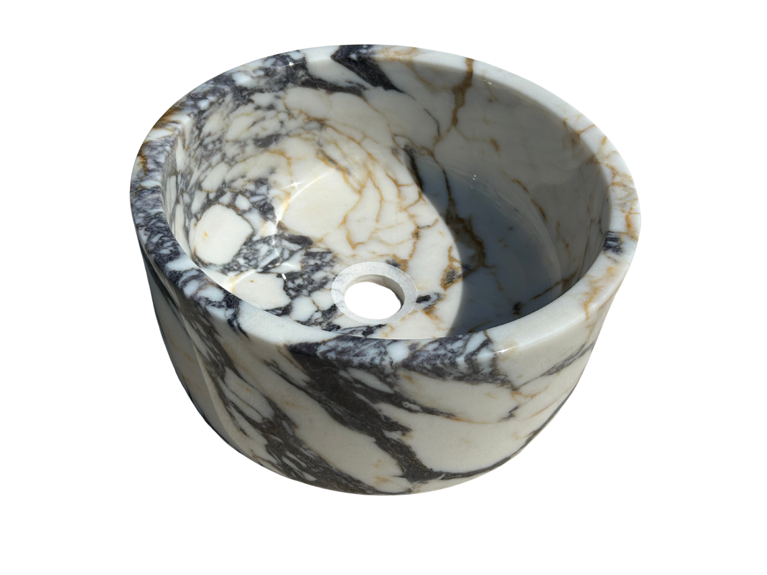 Calacatta Viola Sink Bowl, 16 inch Round White Marble Sink Bathroom Vanity Top for Rustic Farmhouse