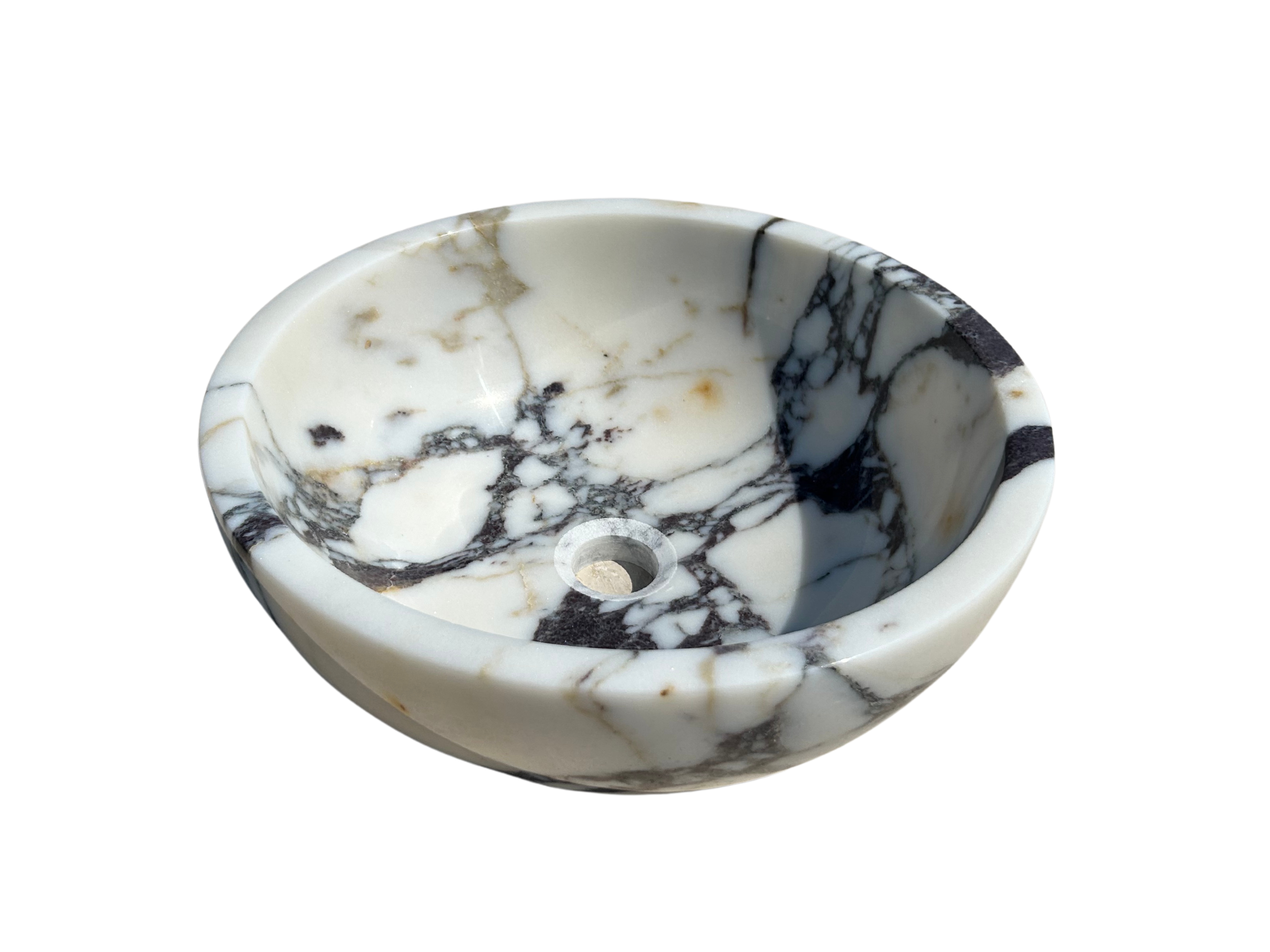 Calacatta Viola Sink Bowl, 16 inch Round White Marble Sink Bathroom Vanity Top for Rustic Farmhouse