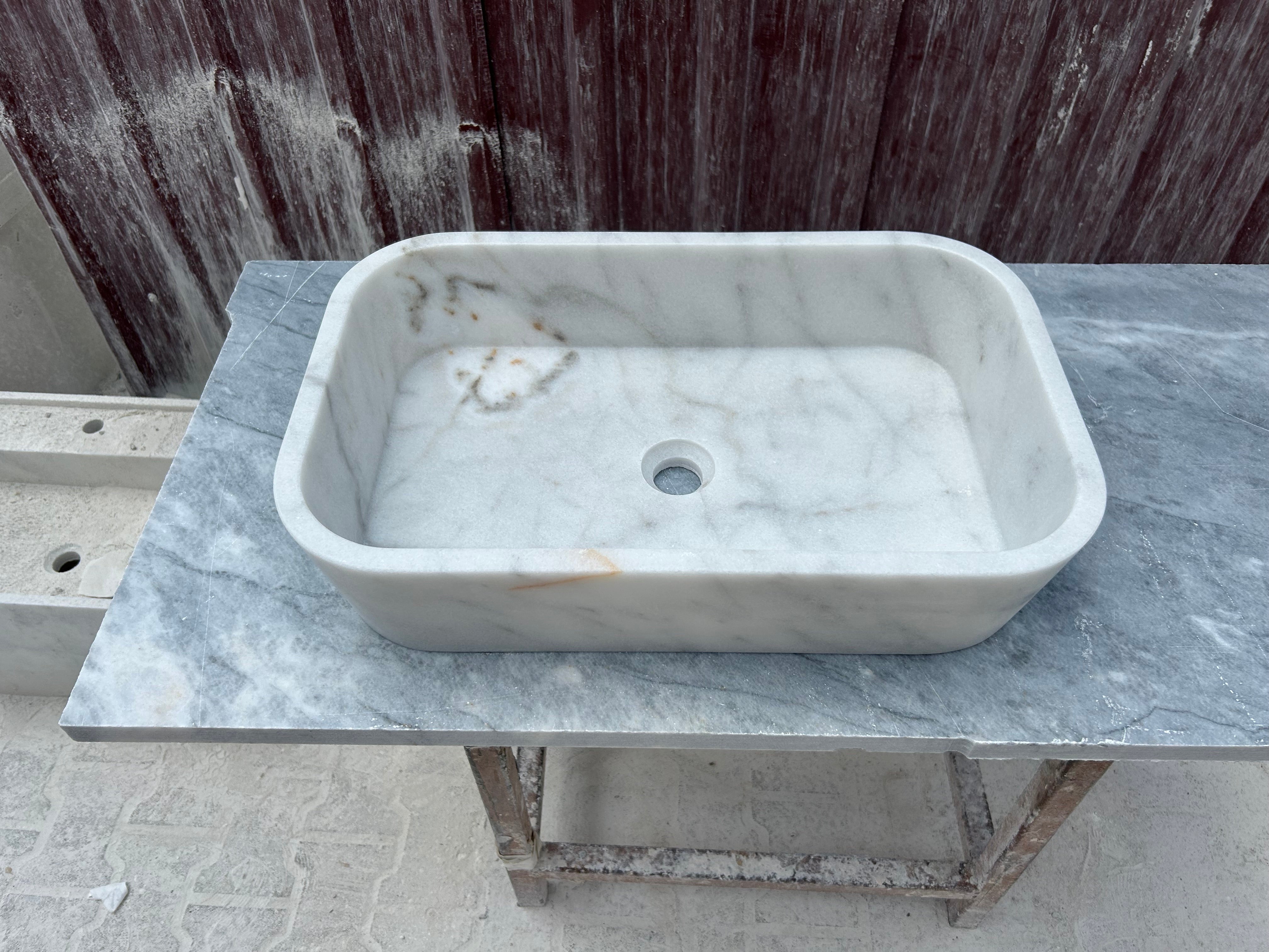 Carrara Marble Vessel Sink, White Marble Farmhouse Kitchen Sink, Marble Sink on Top of Bathroom Vanity