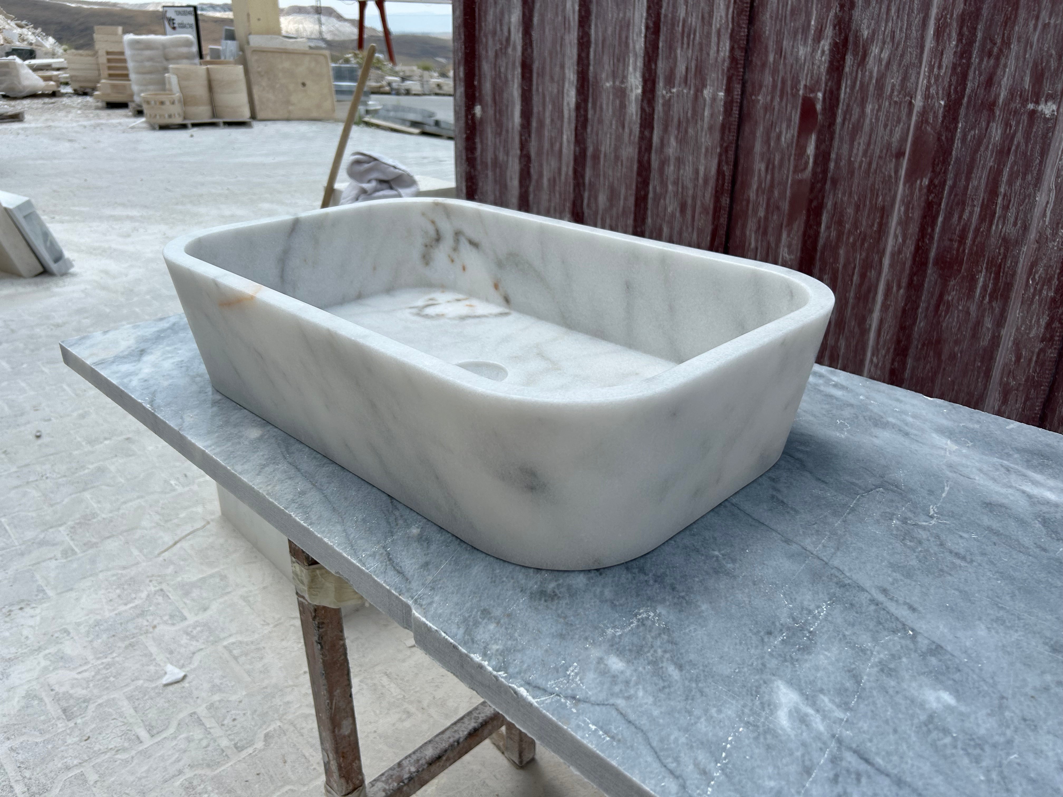 Carrara Marble Vessel Sink, White Marble Farmhouse Kitchen Sink, Marble Sink on Top of Bathroom Vanity