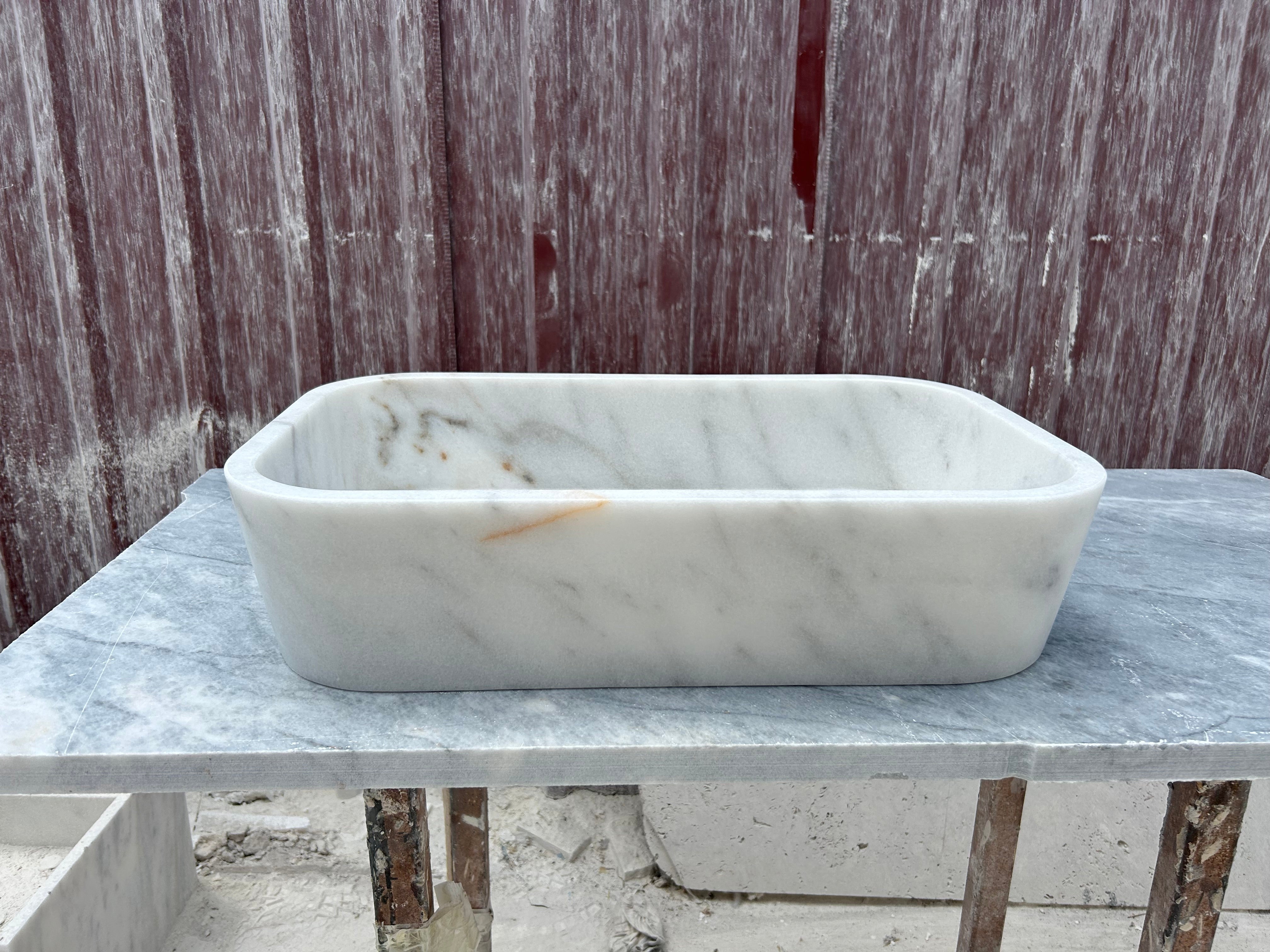 Carrara Marble Vessel Sink, White Marble Farmhouse Kitchen Sink, Marble Sink on Top of Bathroom Vanity