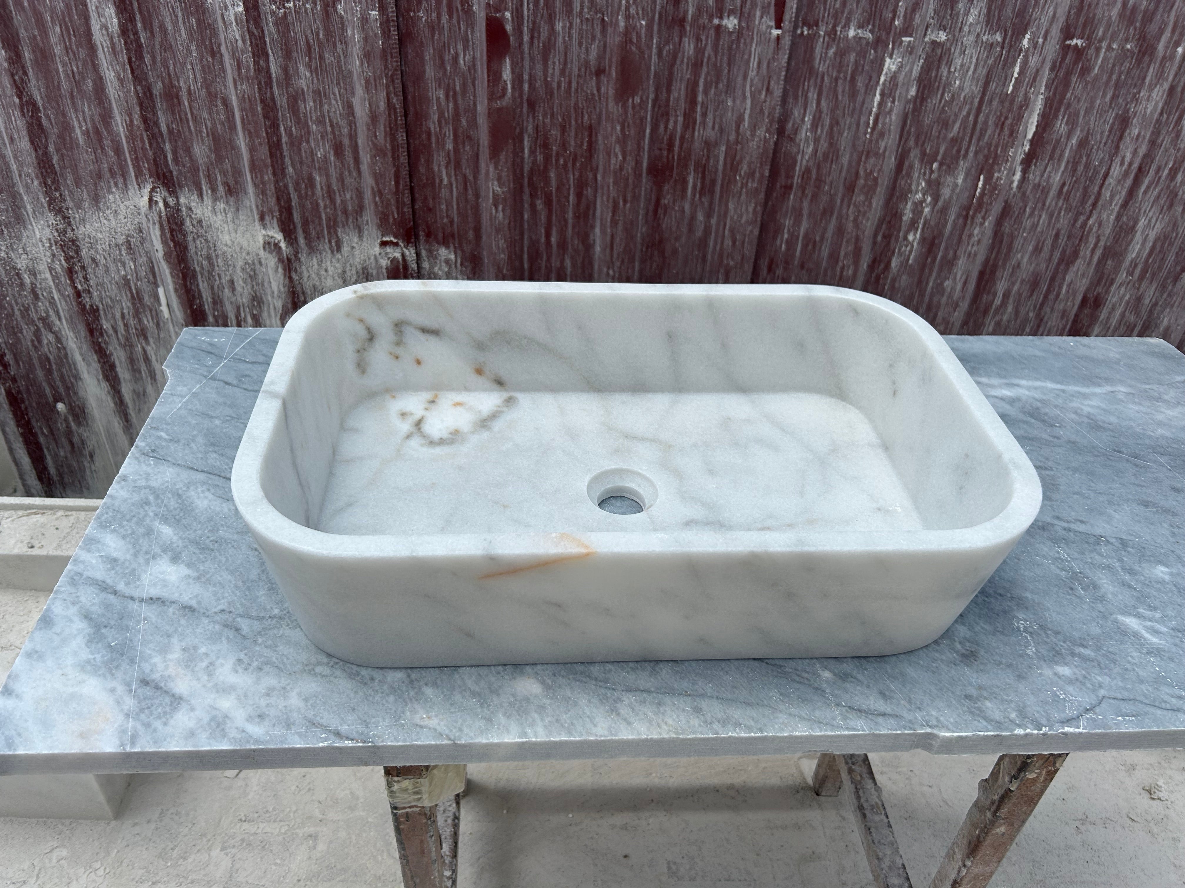 Carrara Marble Vessel Sink, White Marble Farmhouse Kitchen Sink, Marble Sink on Top of Bathroom Vanity