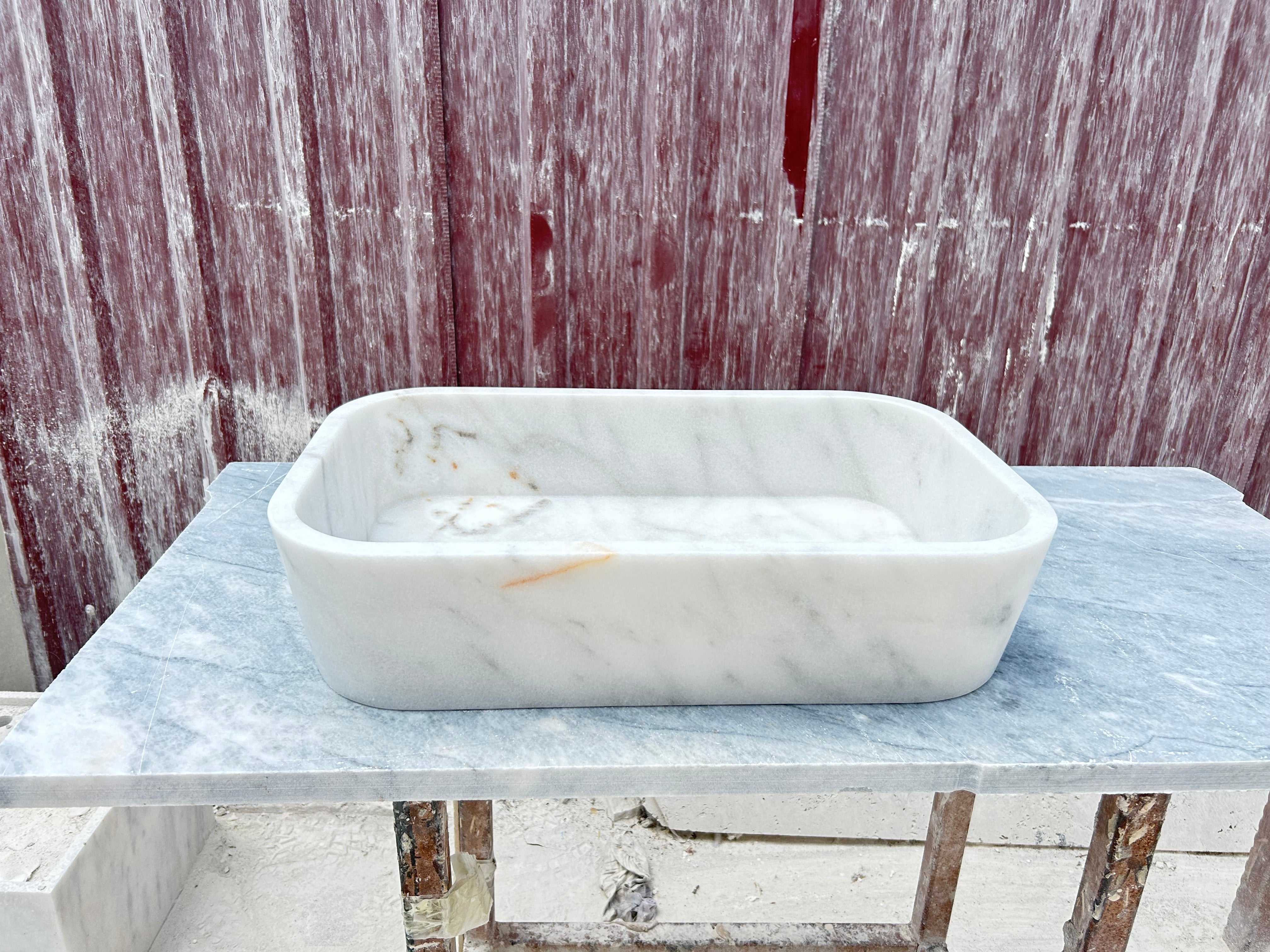 Carrara Marble Vessel Sink, White Marble Farmhouse Kitchen Sink, Marble Sink on Top of Bathroom Vanity