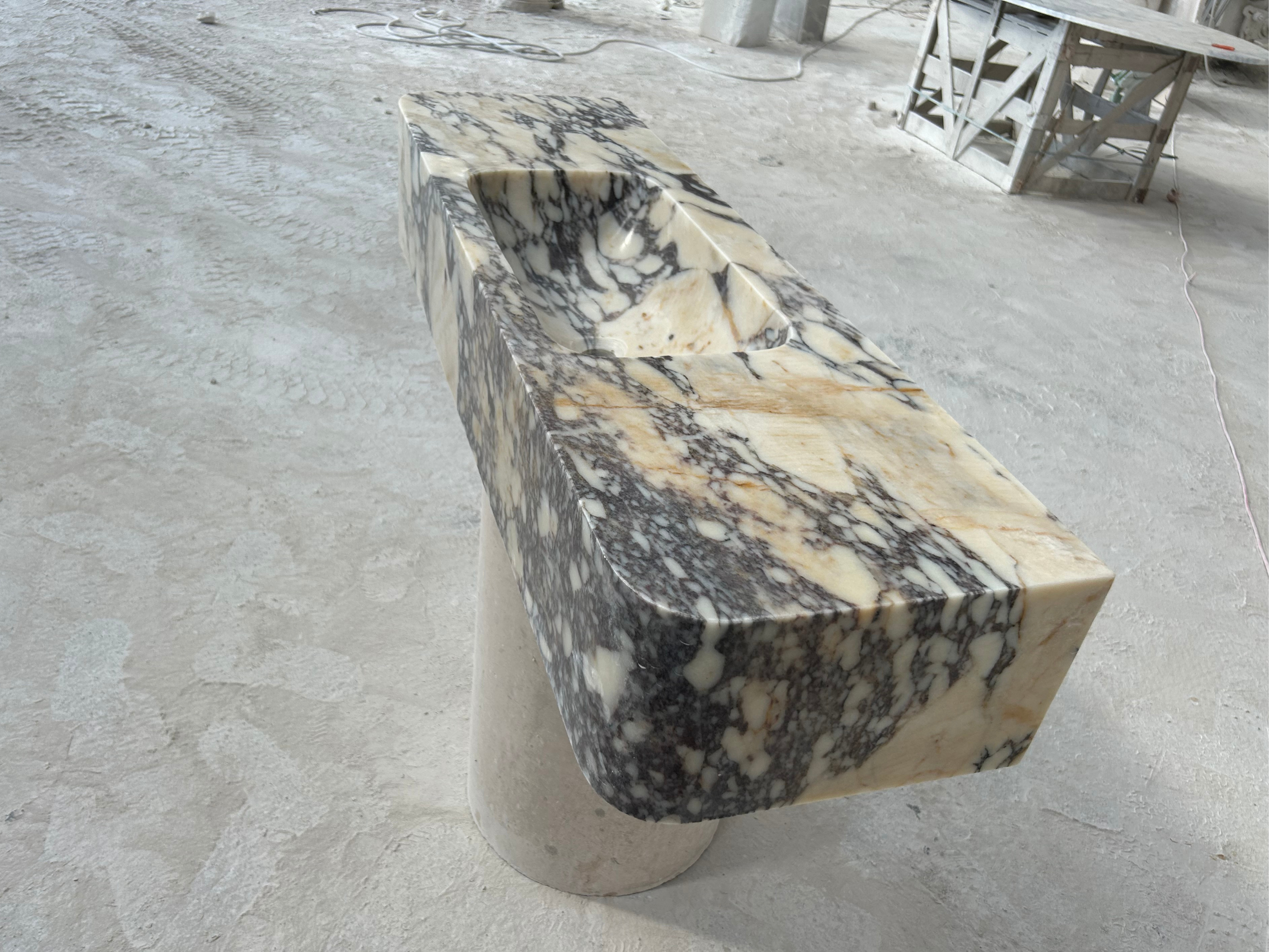 Calacatta Viola Sink, Large Wall Mount Sink, Farmhouse Sink, Marble Washbasin, Antique Marble Floating Vanity For Bathroom