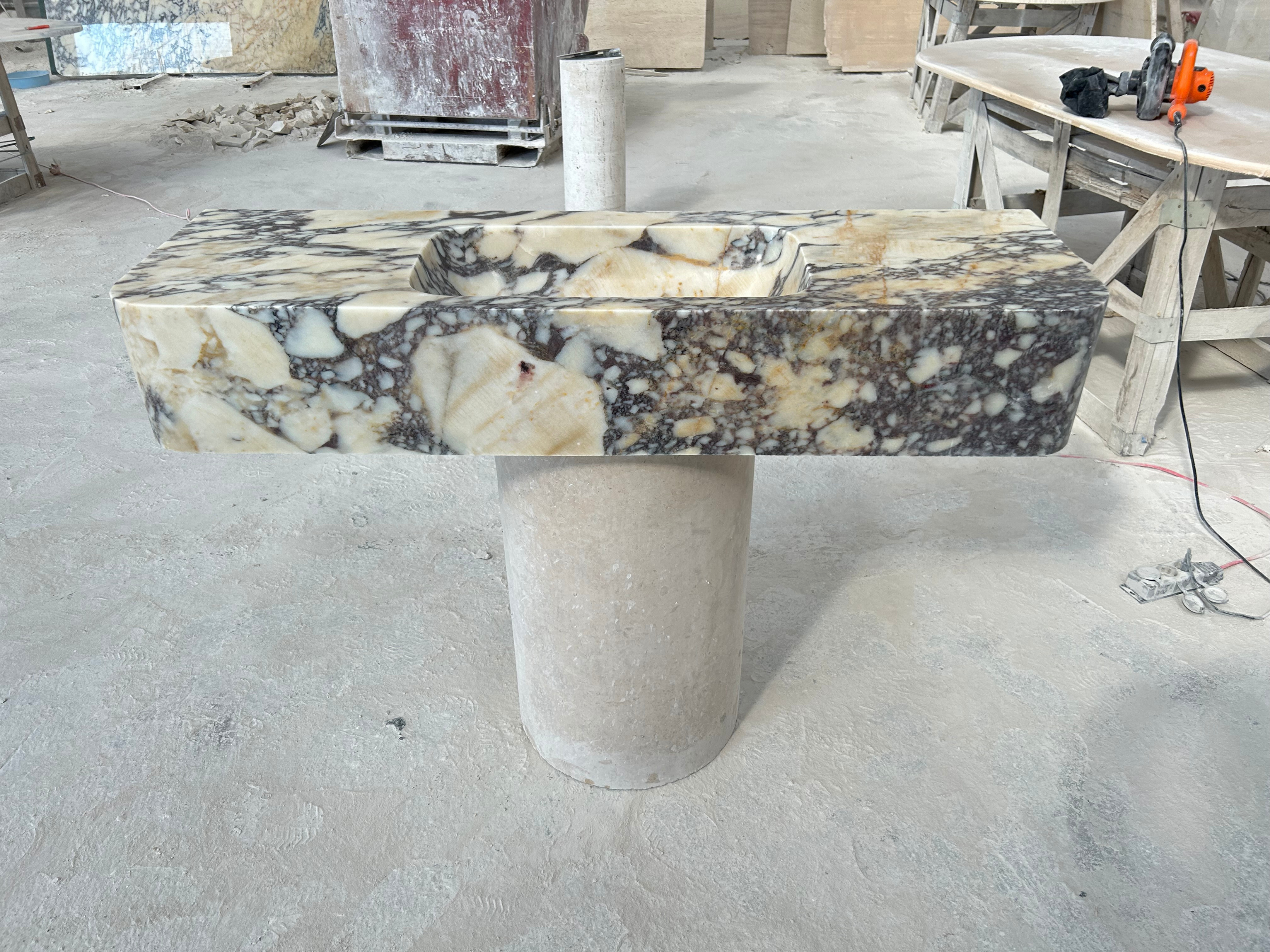 Calacatta Viola Sink, Large Wall Mount Sink, Farmhouse Sink, Marble Washbasin, Antique Marble Floating Vanity For Bathroom