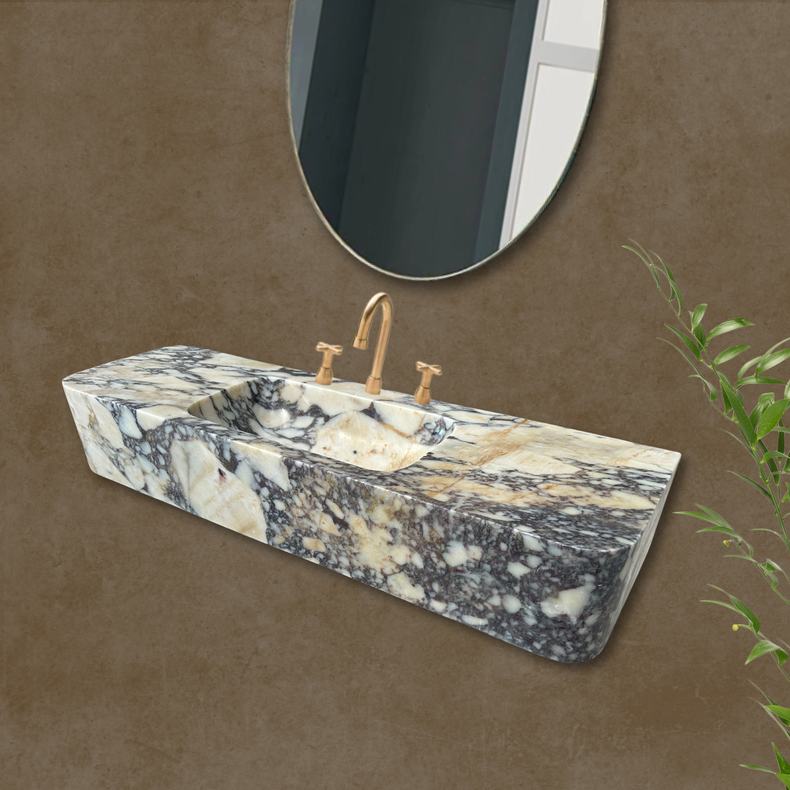 Calacatta Viola Sink, Large Wall Mount Sink, Farmhouse Sink, Marble Washbasin, Antique Marble Floating Vanity For Bathroom