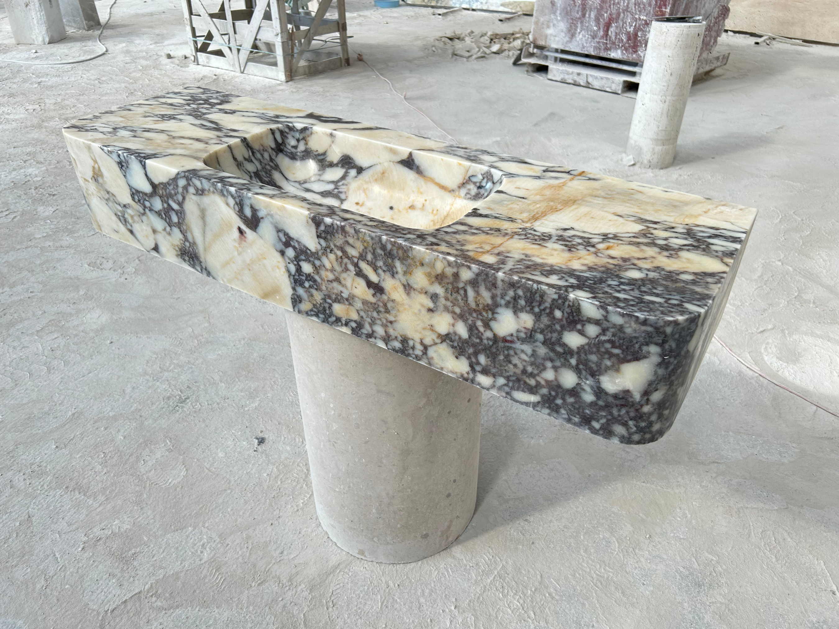 Calacatta Viola Sink, Large Wall Mount Sink, Farmhouse Sink, Marble Washbasin, Antique Marble Floating Vanity For Bathroom