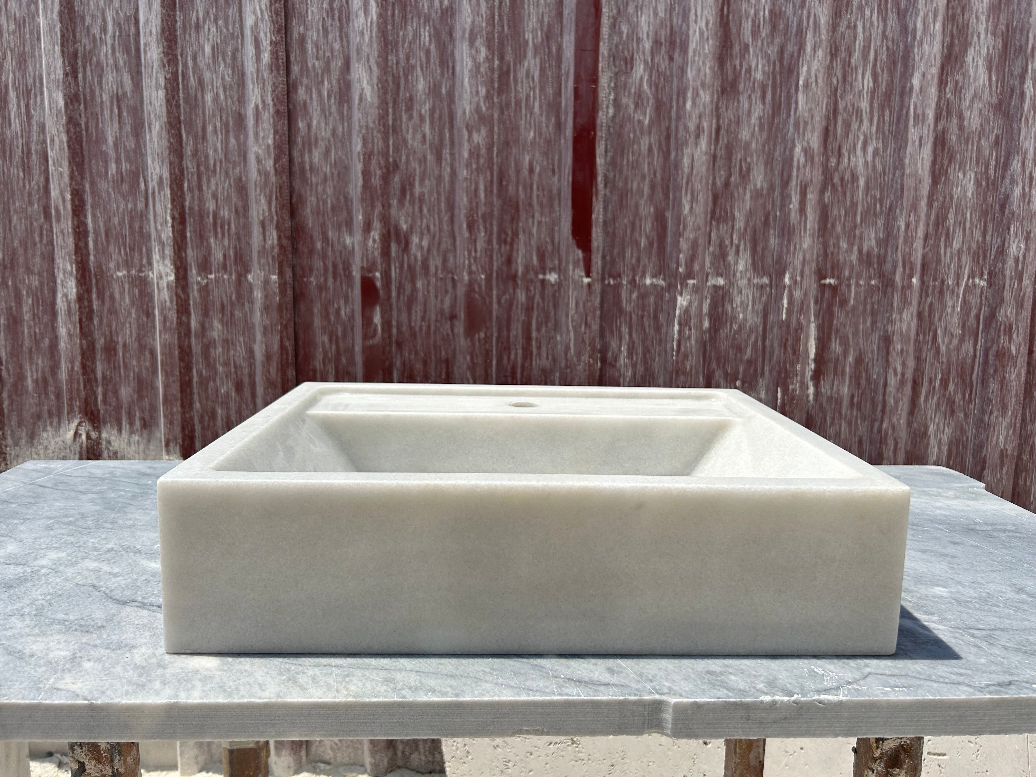 Carrara Wall Mount Sink, White Marble Washbasin, Marble Floating Vanity For Bathroom