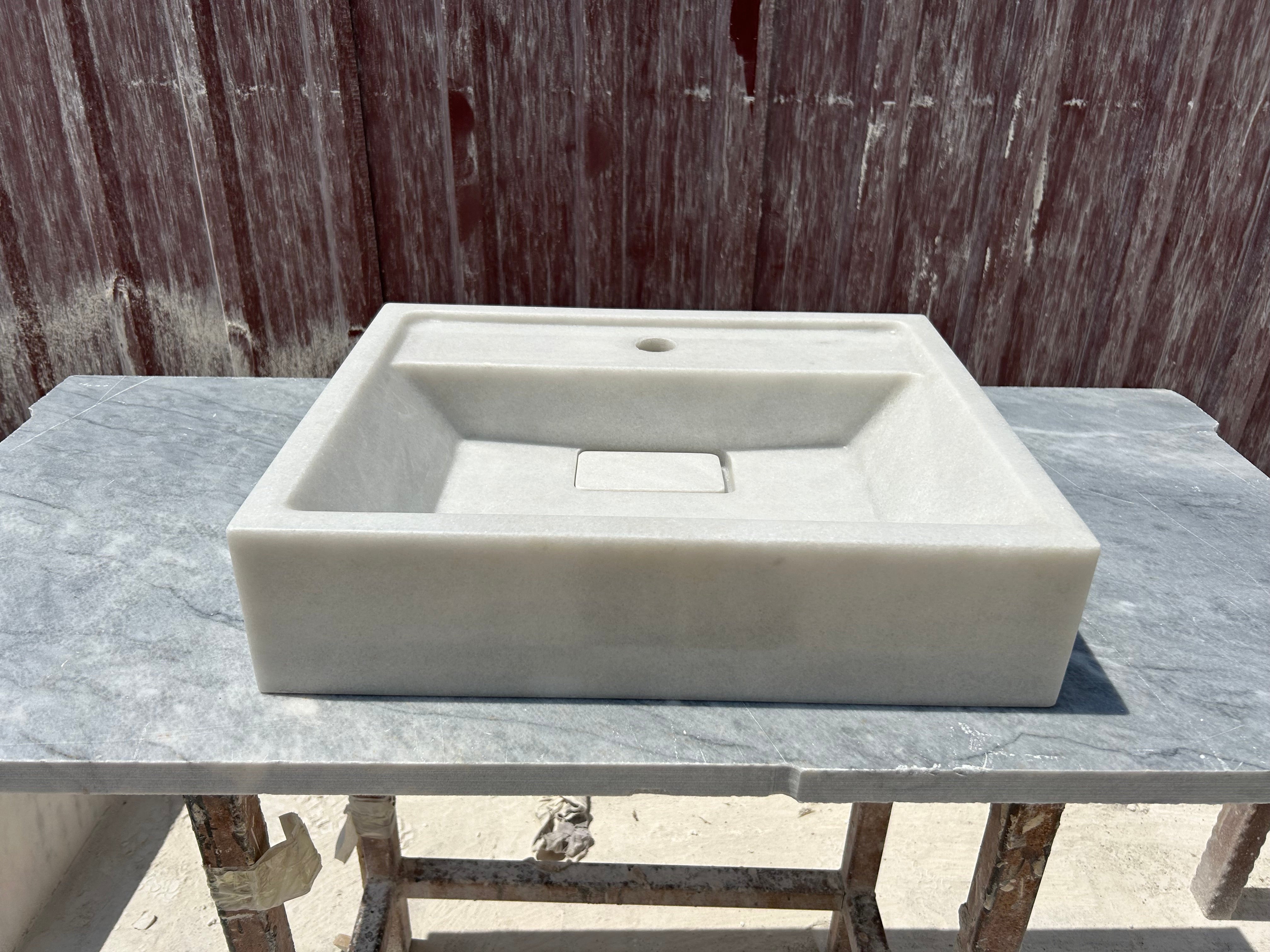 Carrara Wall Mount Sink, White Marble Washbasin, Marble Floating Vanity For Bathroom