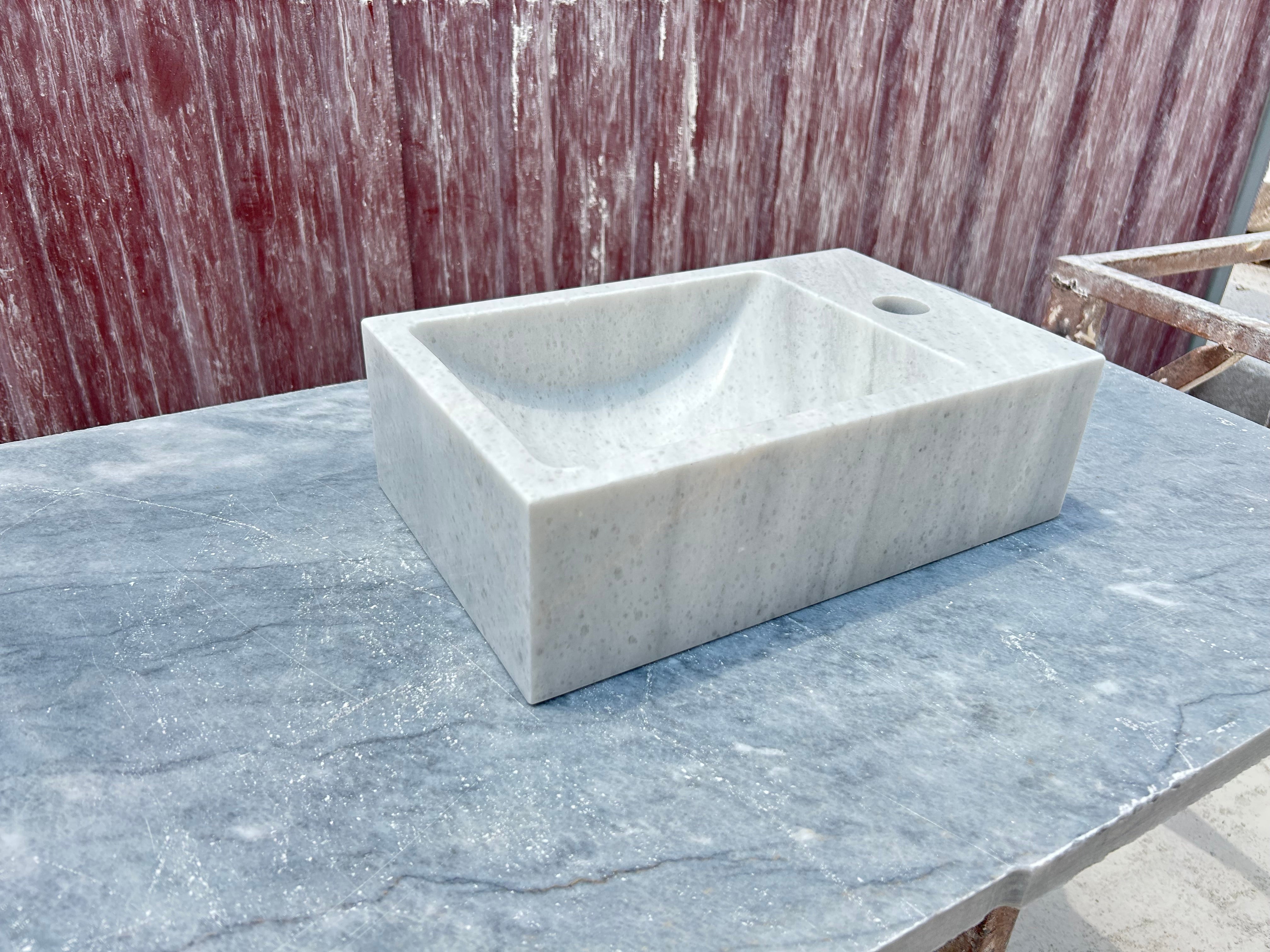 Corner Wall Small Bathroom Sink, White Marble Sink, Carrara Stone Sink with Faucet Hole