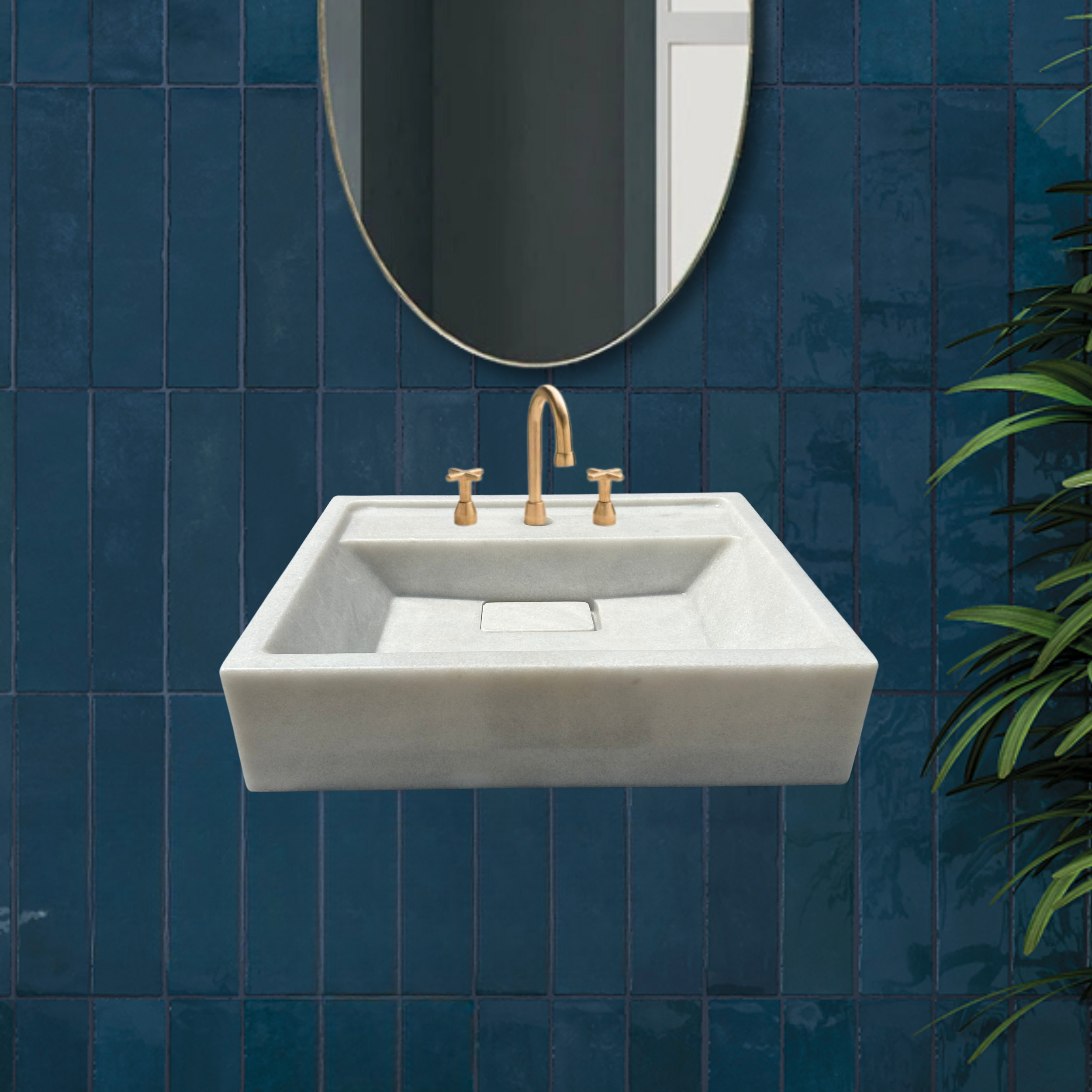 Carrara Wall Mount Sink, White Marble Washbasin, Marble Floating Vanity For Bathroom