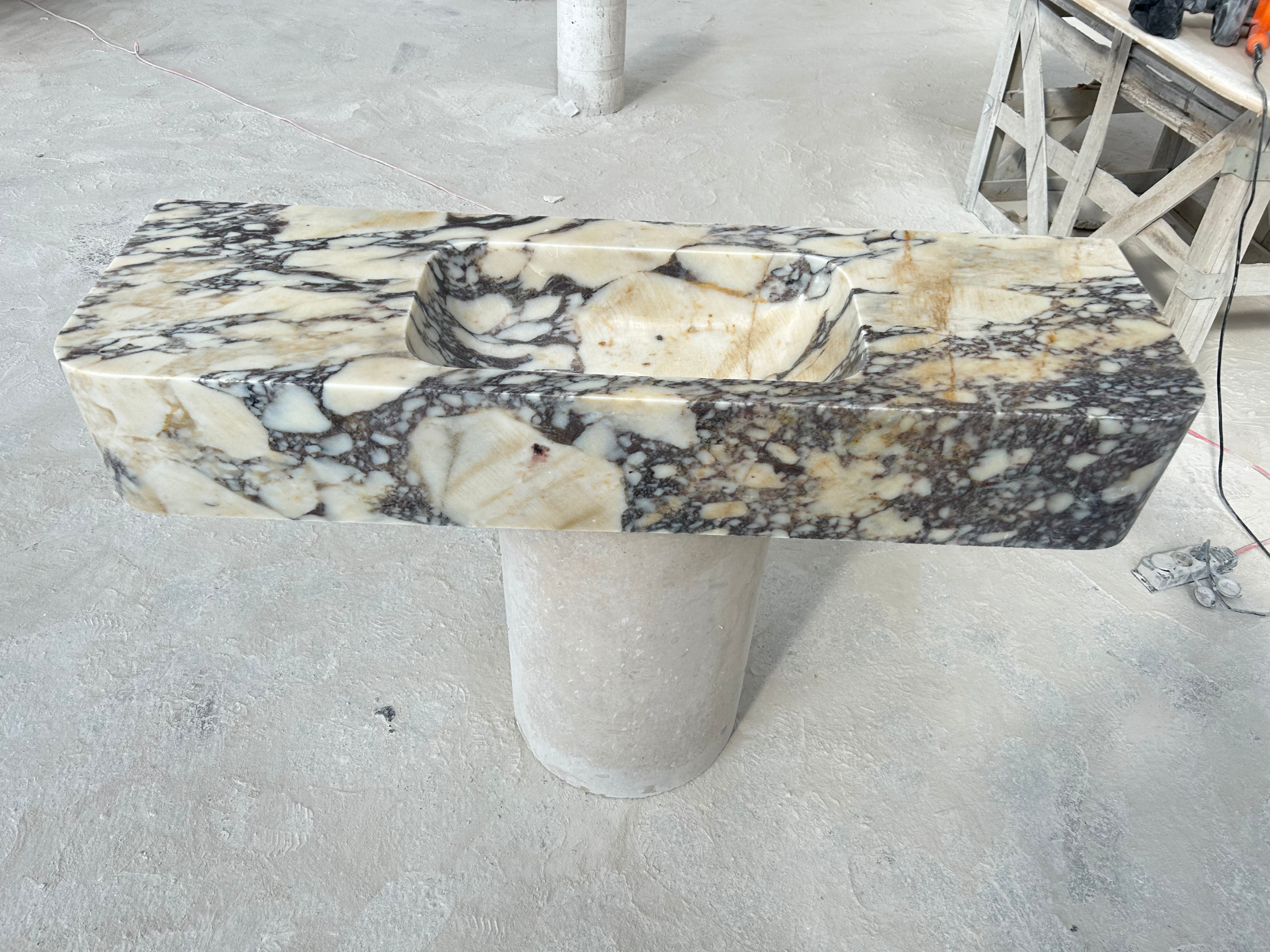 Calacatta Viola Sink, Large Wall Mount Sink, Farmhouse Sink, Marble Washbasin, Antique Marble Floating Vanity For Bathroom