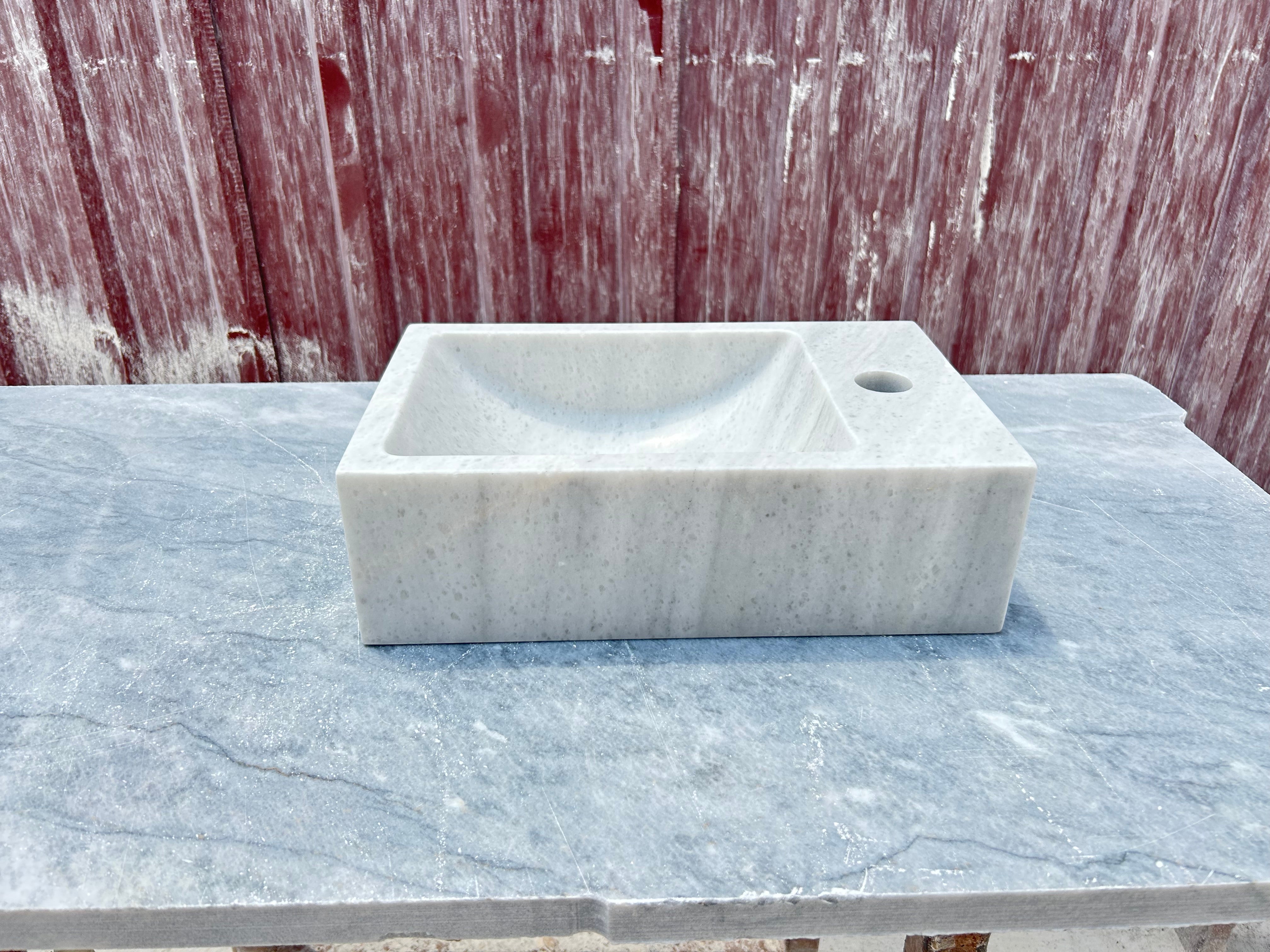 Corner Wall Small Bathroom Sink, White Marble Sink, Carrara Stone Sink with Faucet Hole