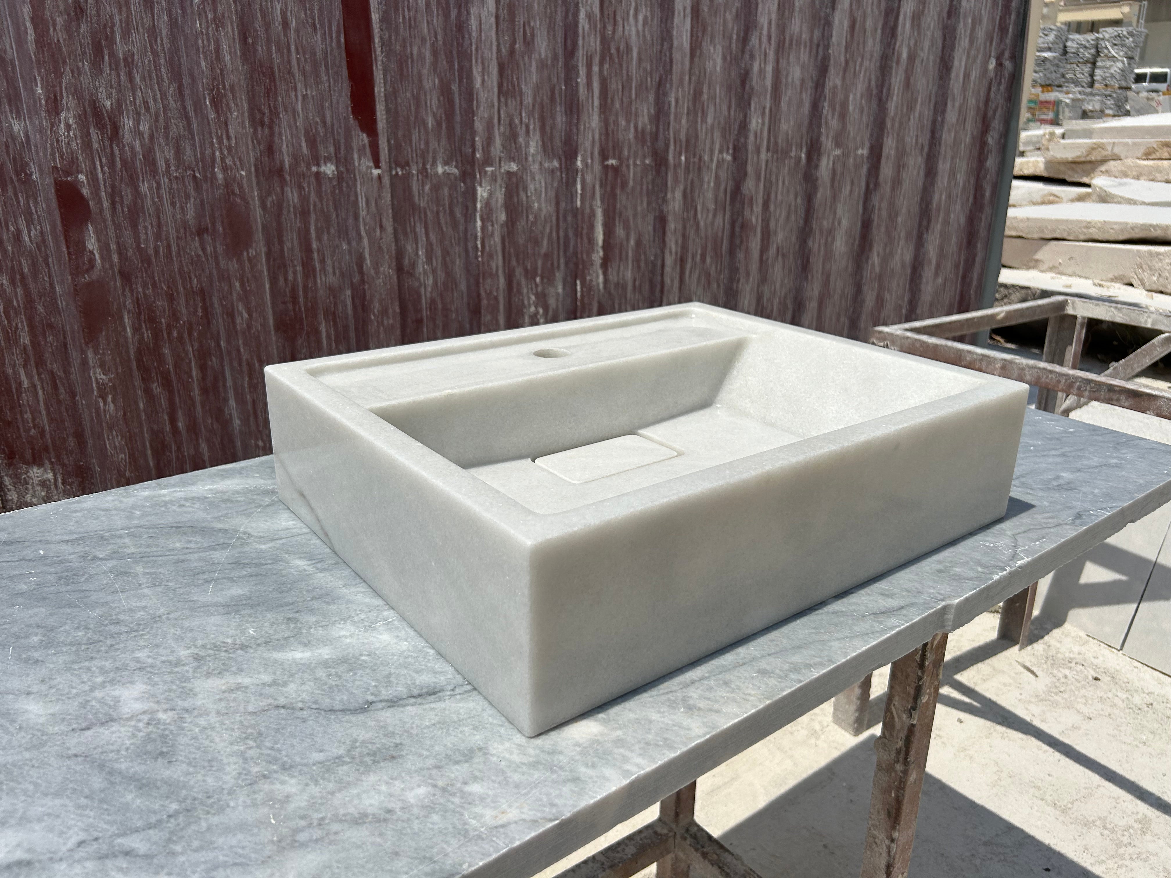Carrara Wall Mount Sink, White Marble Washbasin, Marble Floating Vanity For Bathroom