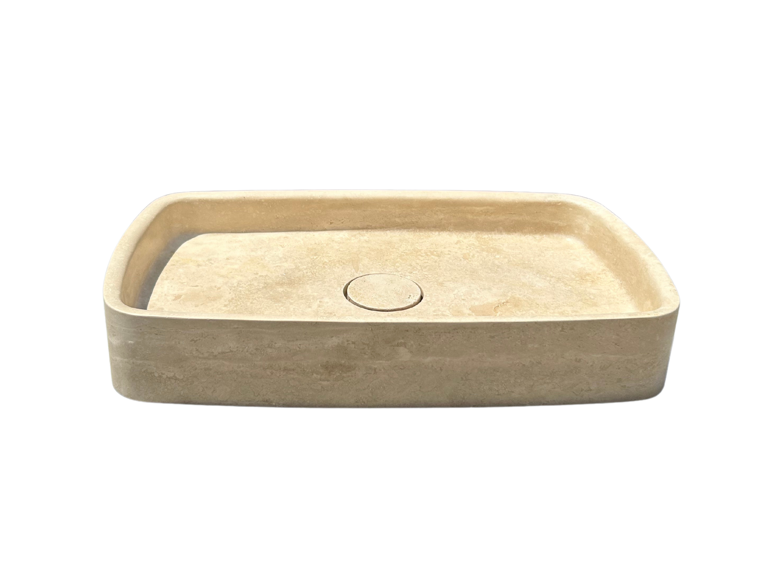 Travertine Marble Sink, Vessel Sink on Top of Bathroom Vanity with Marble Sink Strainer Cover