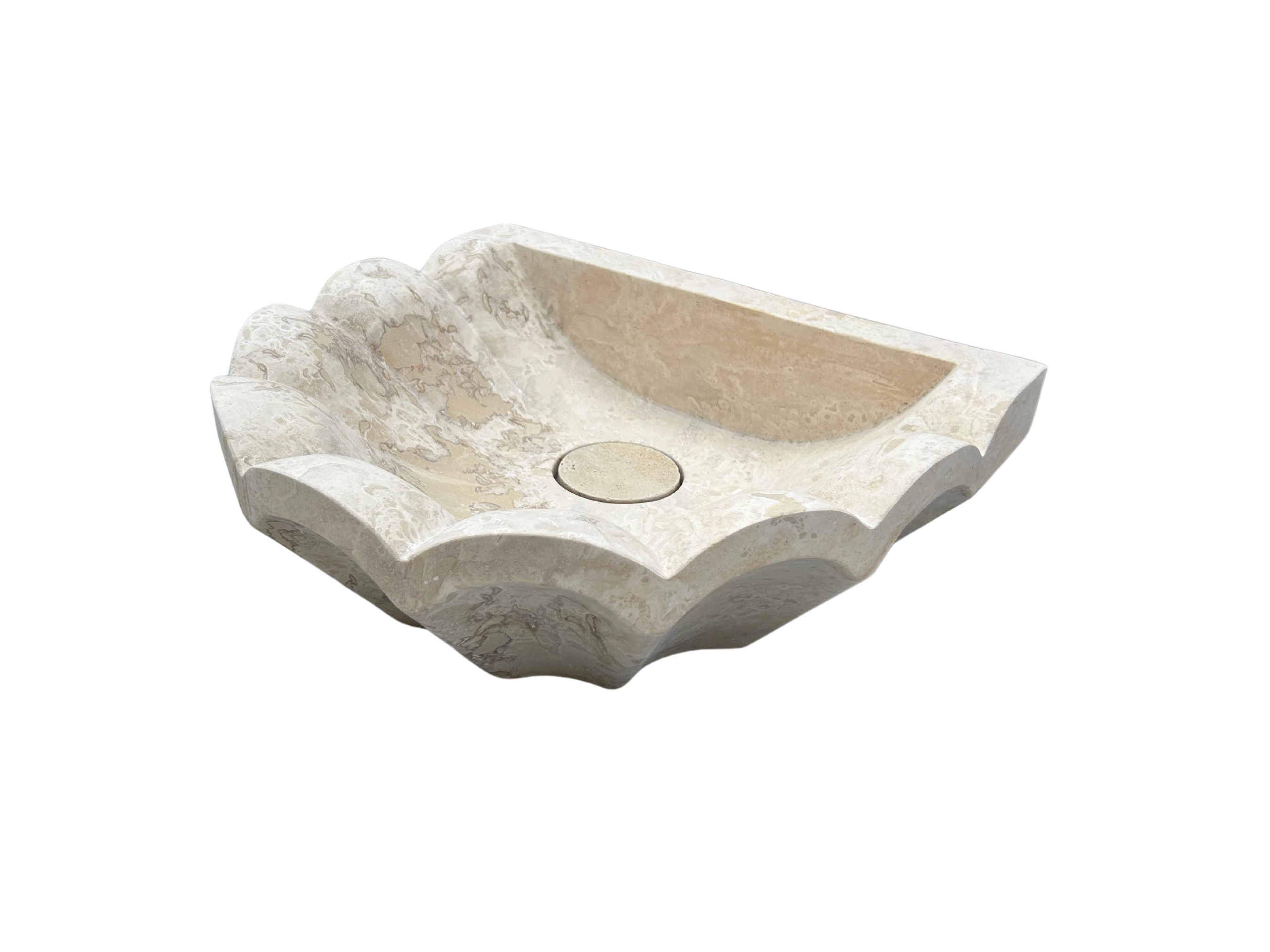 French Marble Sink, Wavy Design Travertine Vessel Sink Rustic Bathroom Vanity Top for Farmhouse Powder Room