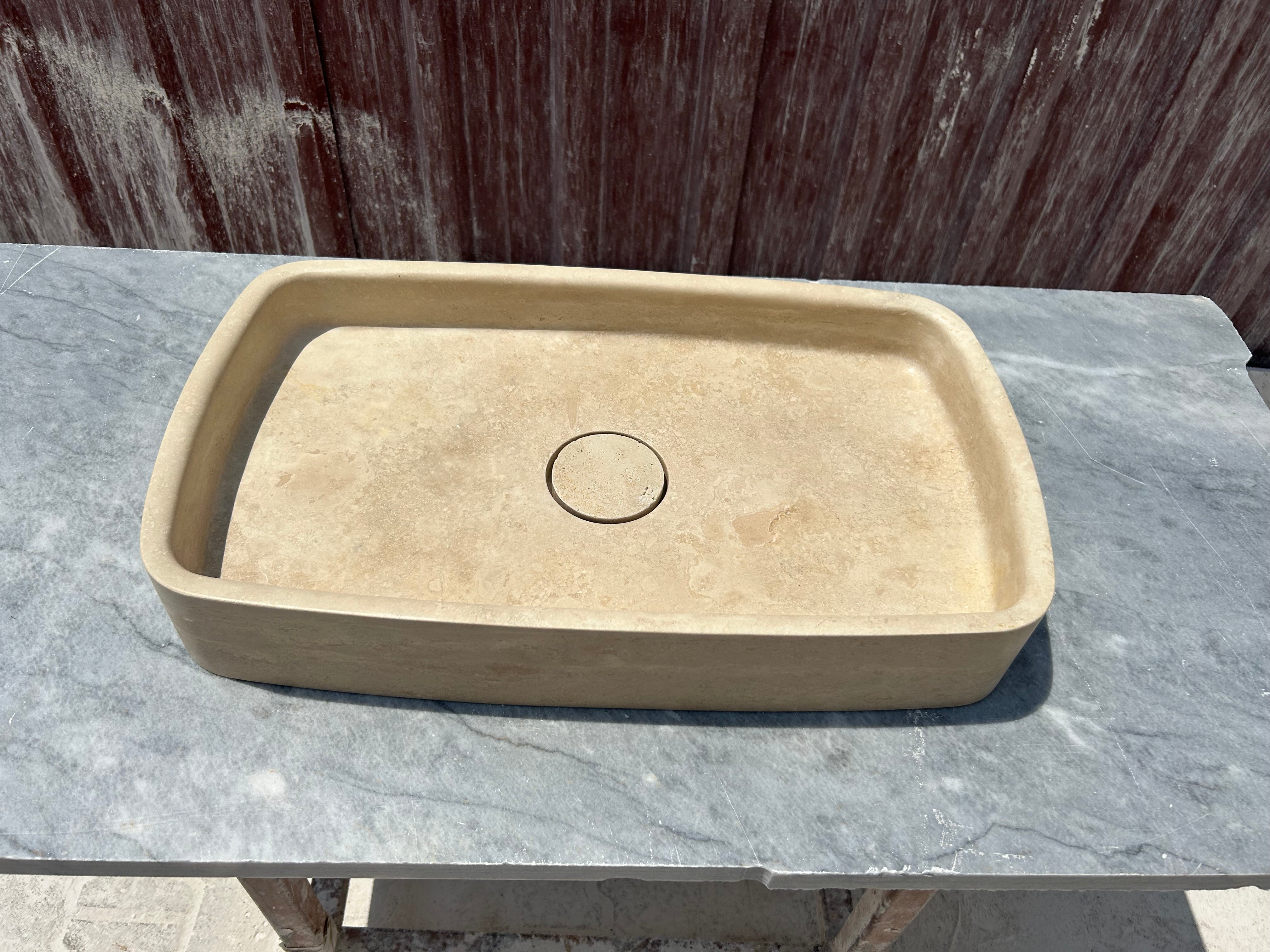 Travertine Marble Sink, Vessel Sink on Top of Bathroom Vanity with Marble Sink Strainer Cover