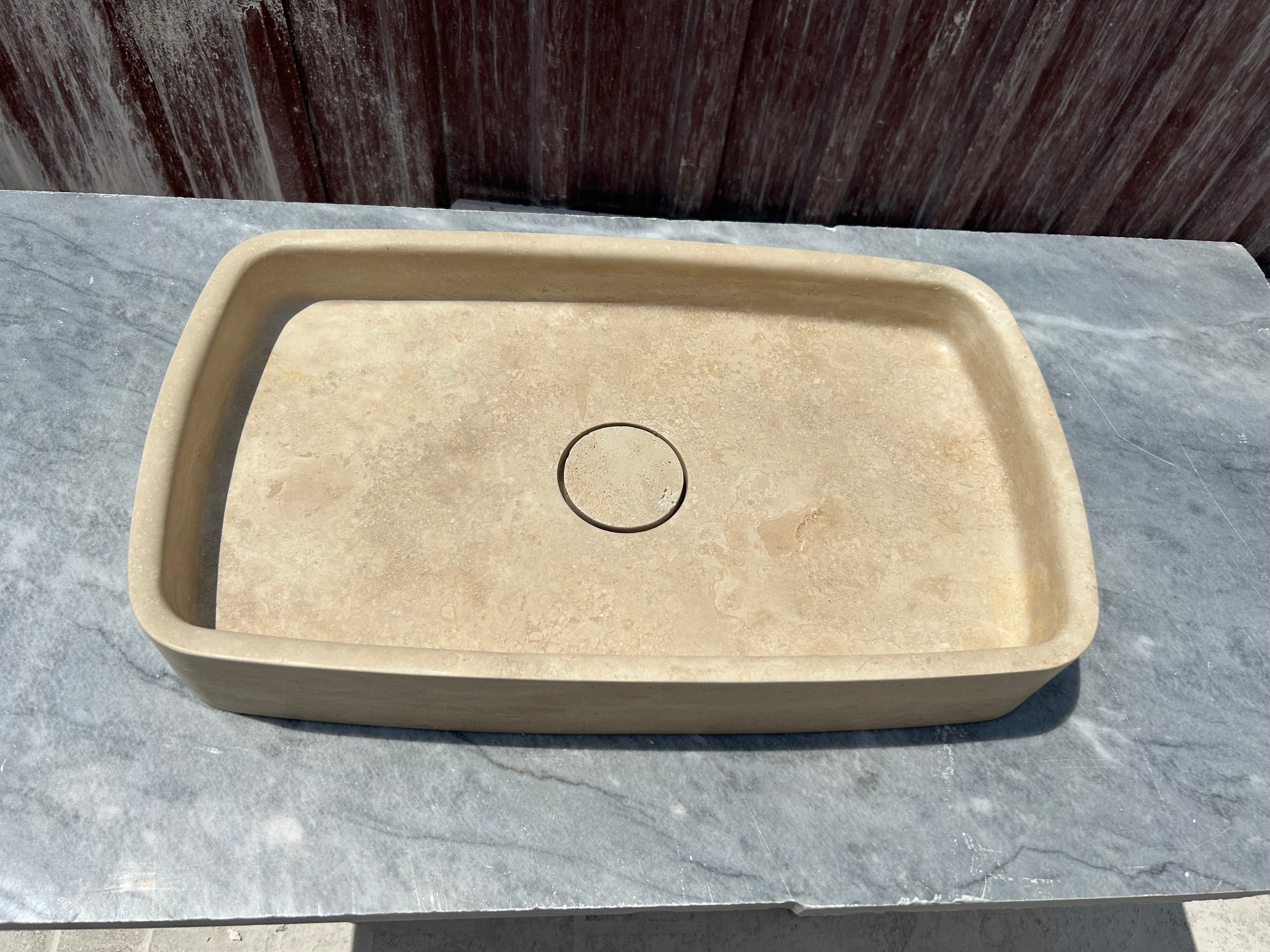 Travertine Marble Sink, Vessel Sink on Top of Bathroom Vanity with Marble Sink Strainer Cover