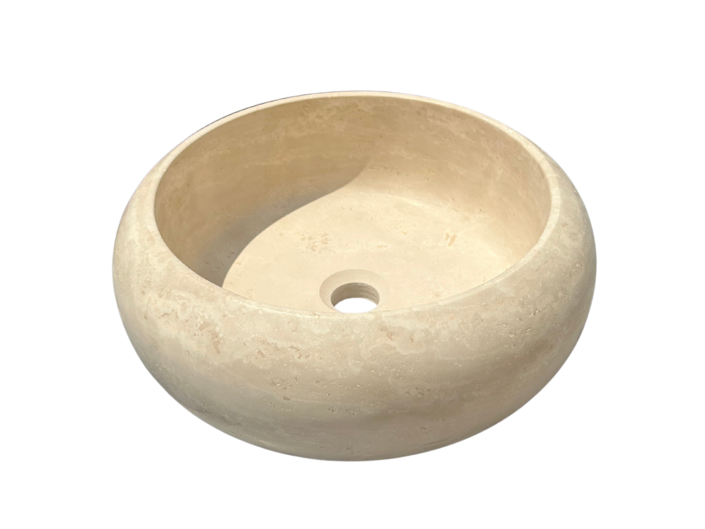 Beige Round Sink, Travertine Marble Vanity Top Small Bathroom Stone Sink for Farmhouse Powder Room