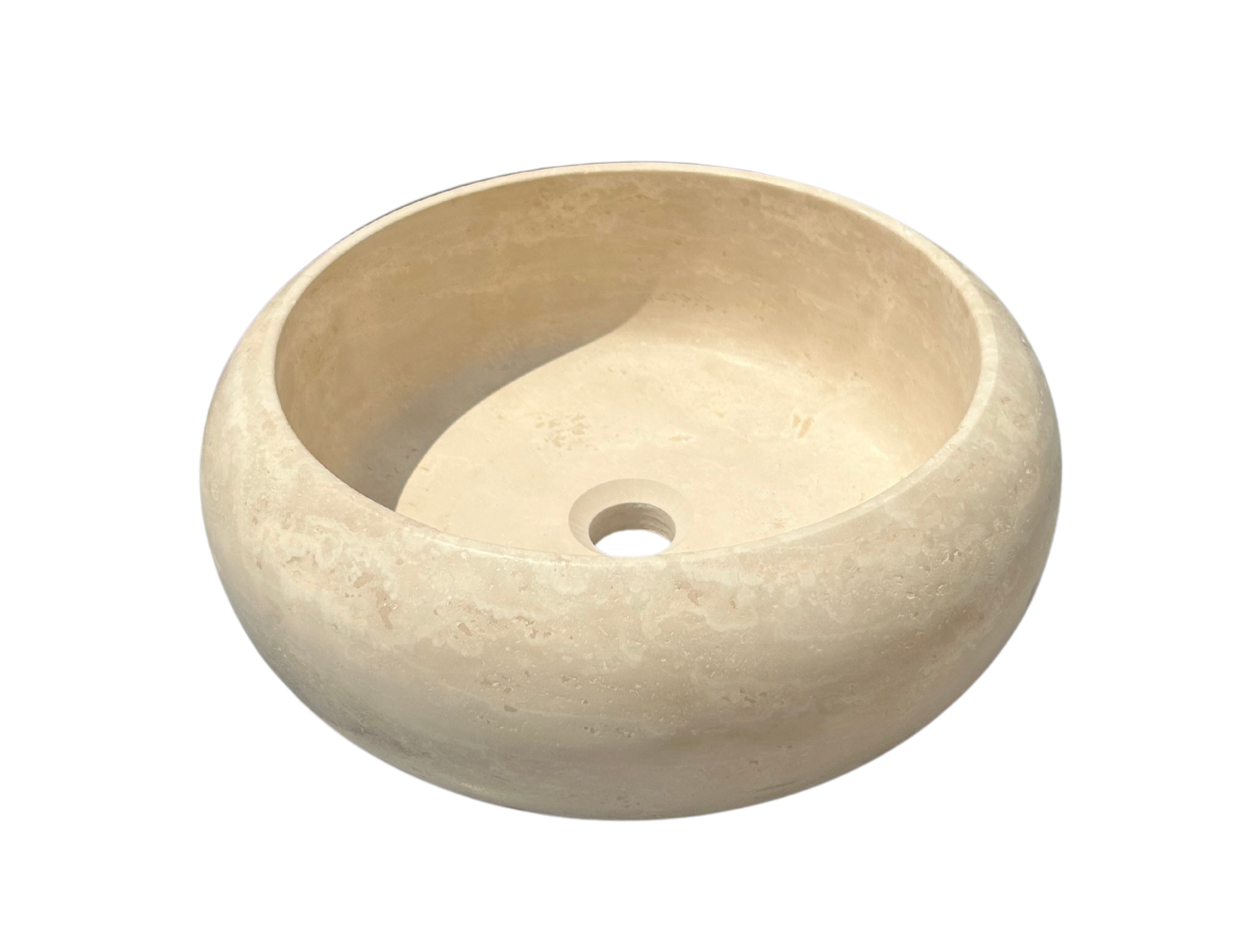 Beige Round Sink, Travertine Marble Vanity Top Small Bathroom Stone Sink for Farmhouse Powder Room